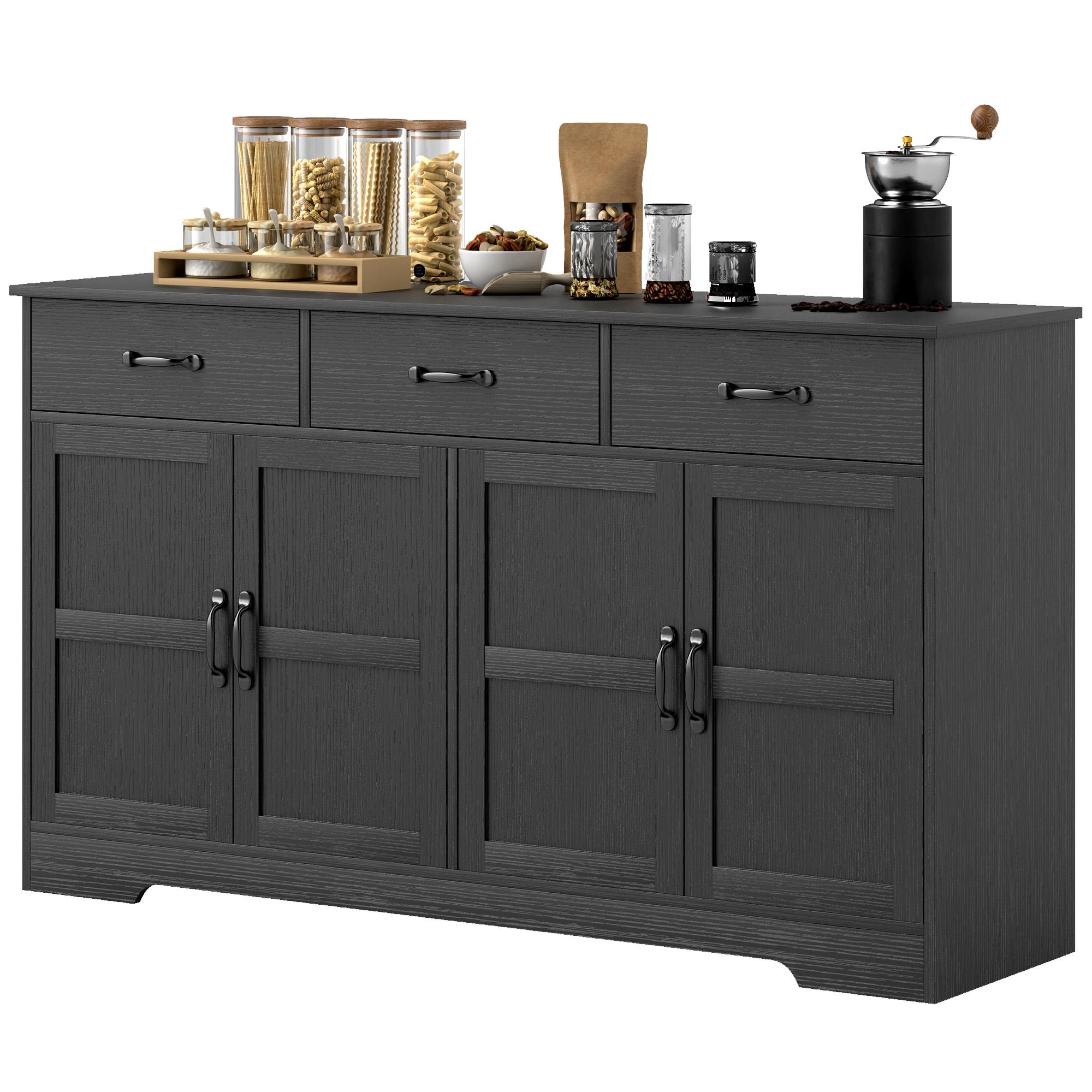 Black Shaker Coffee Bar Cabinet with 3 Drawers, 55.1"