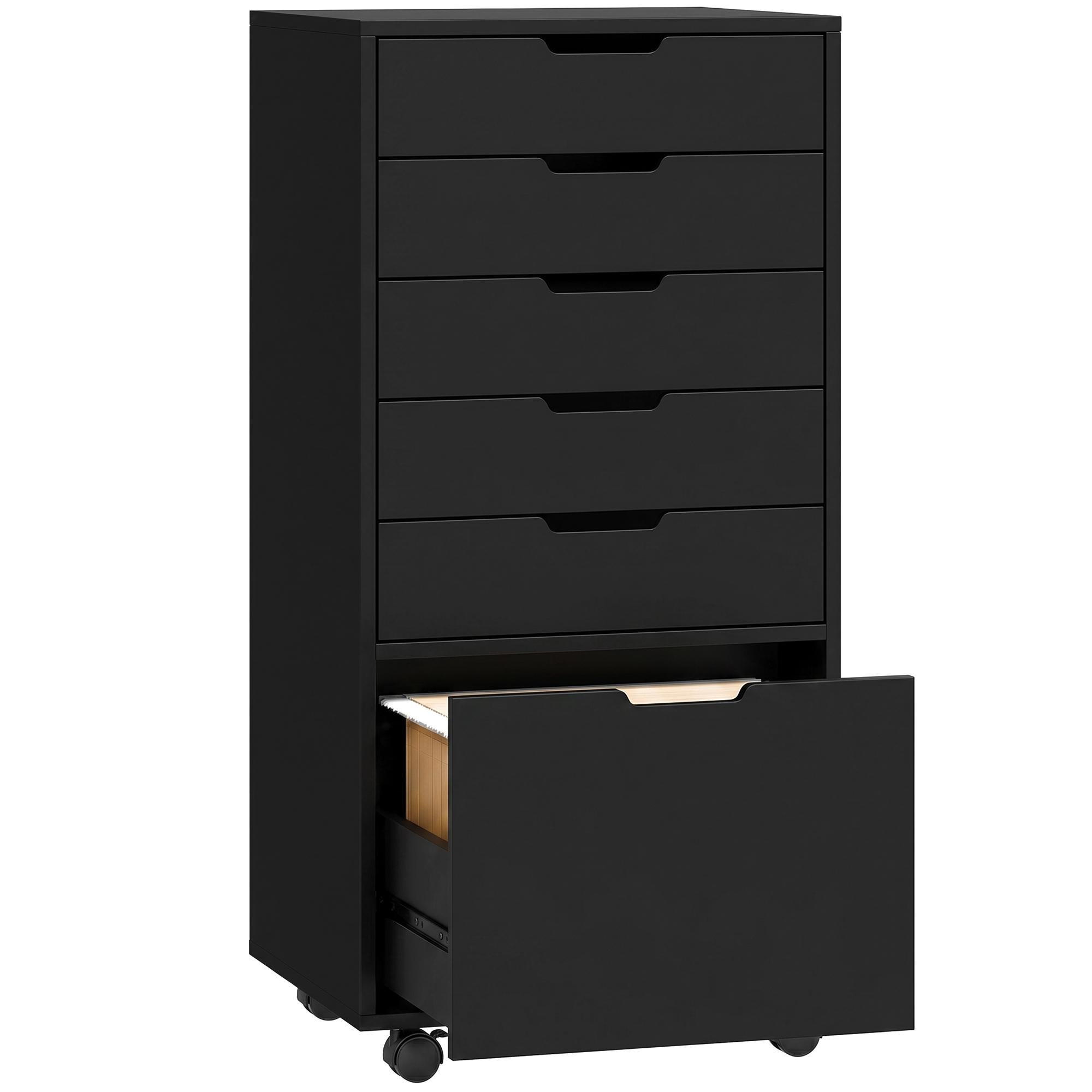 Black Six Drawer Cabinet with Printer Stand, 18.9 in