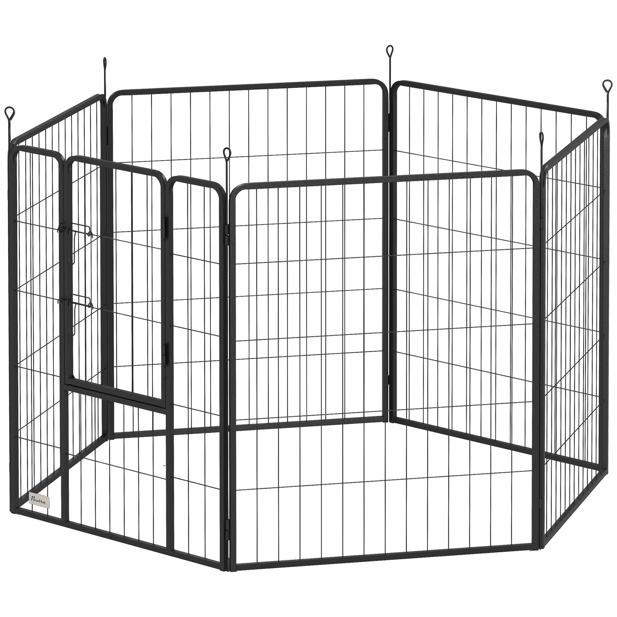 Six Panel Black Alloy Enclosure with Door for Dogs