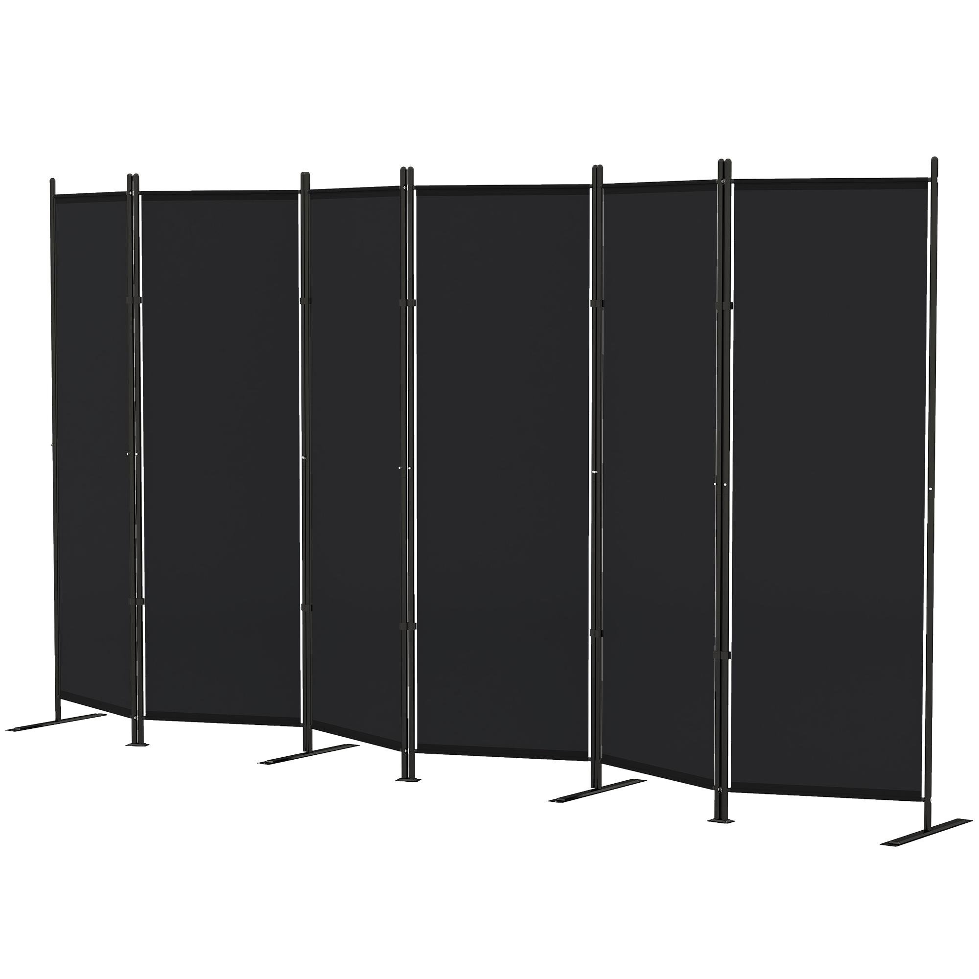 Black Polyester Six Panel Screen, Folding Room Divider