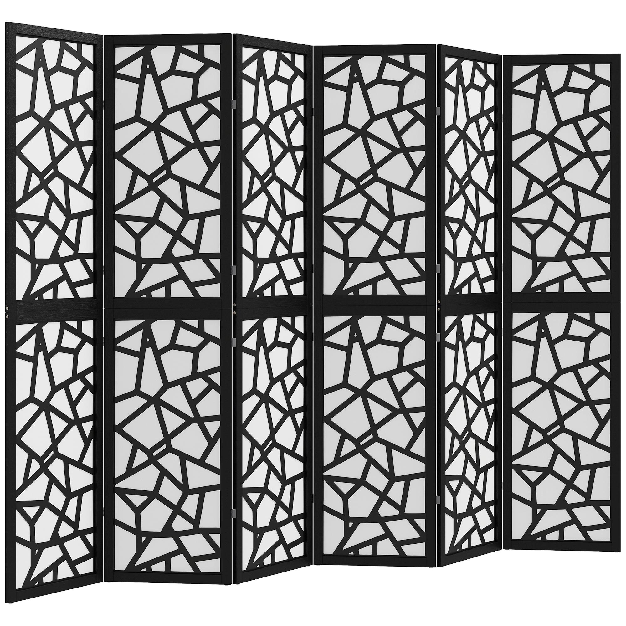 Black Geometric Six-Panel Divider, 94.5-Inch Privacy Screen