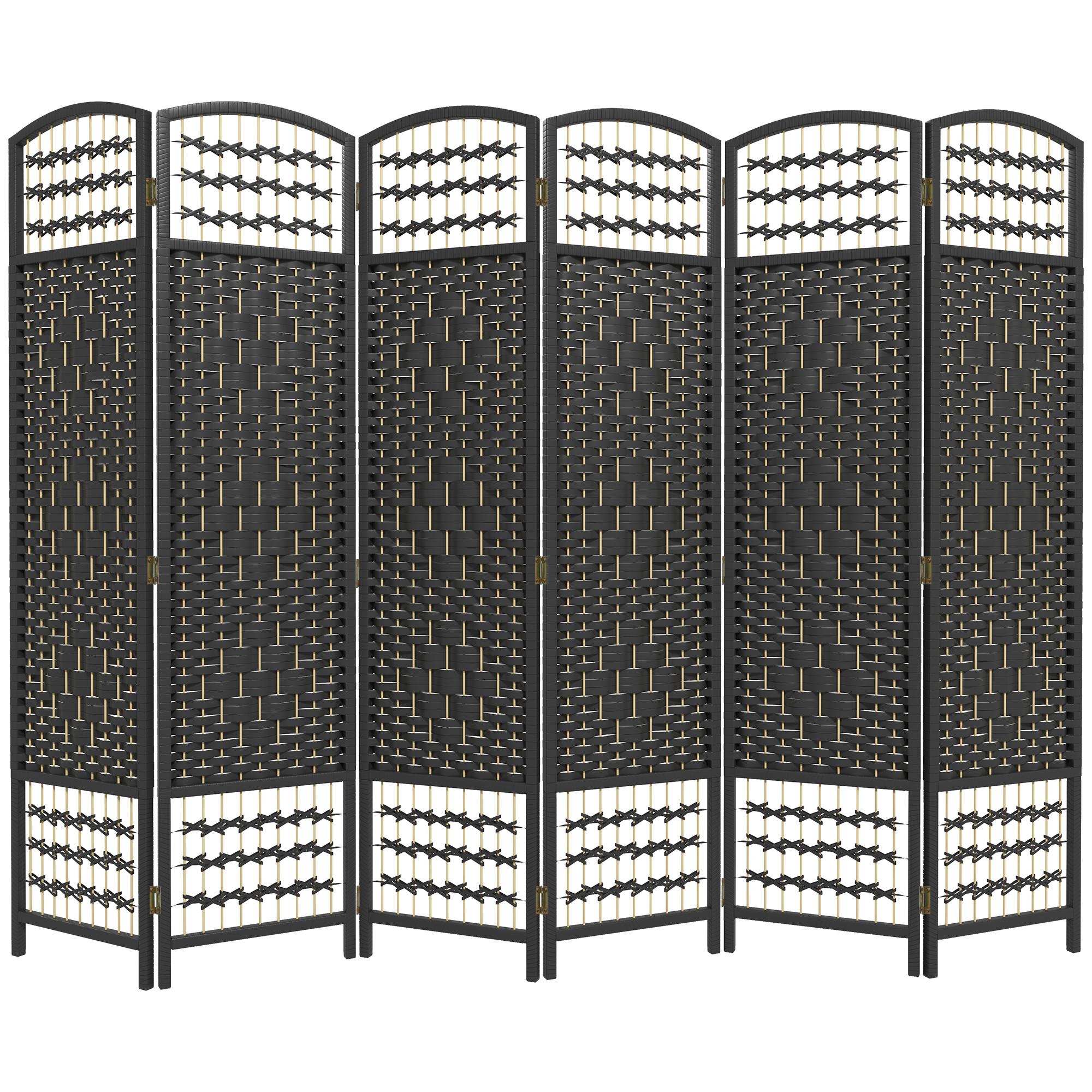 Black Woven Paper Screen, 6 Panel Folding Divider