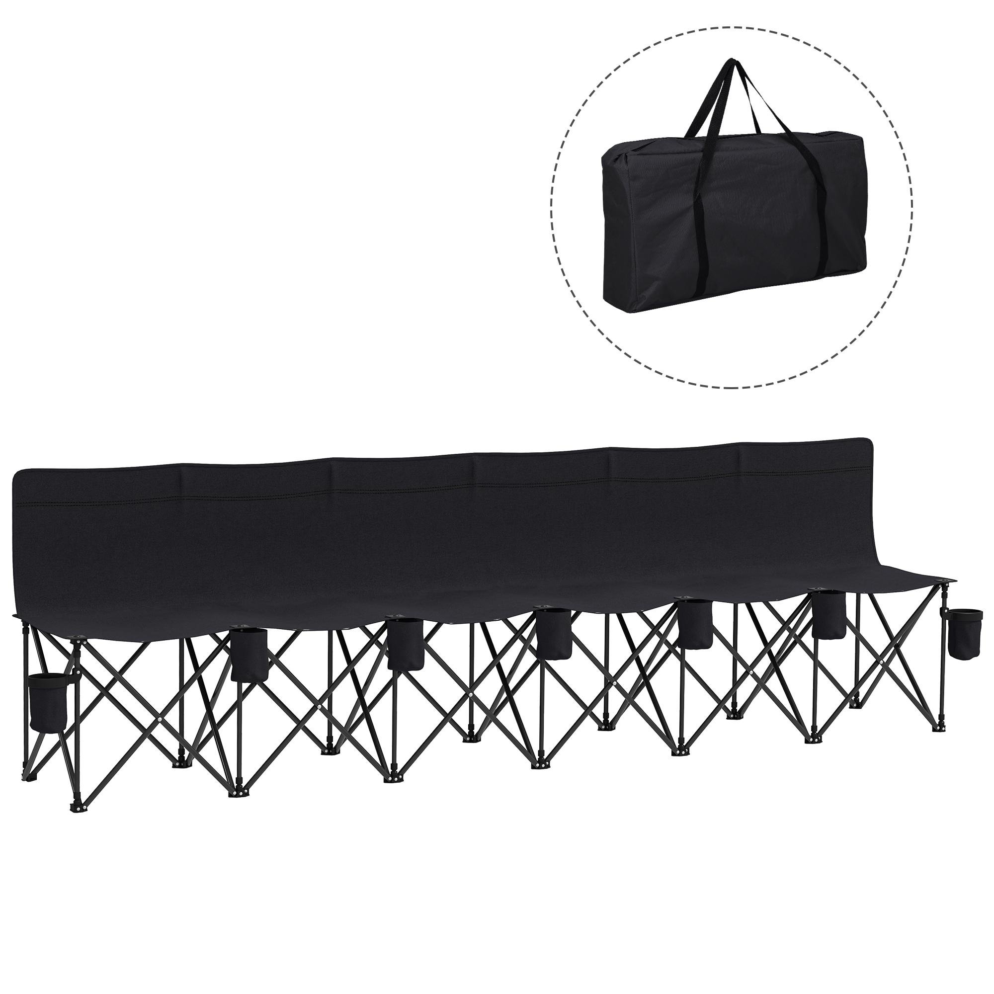 Black Alloy Steel Camping Bench, Folding 6-Seat Outdoor Chair