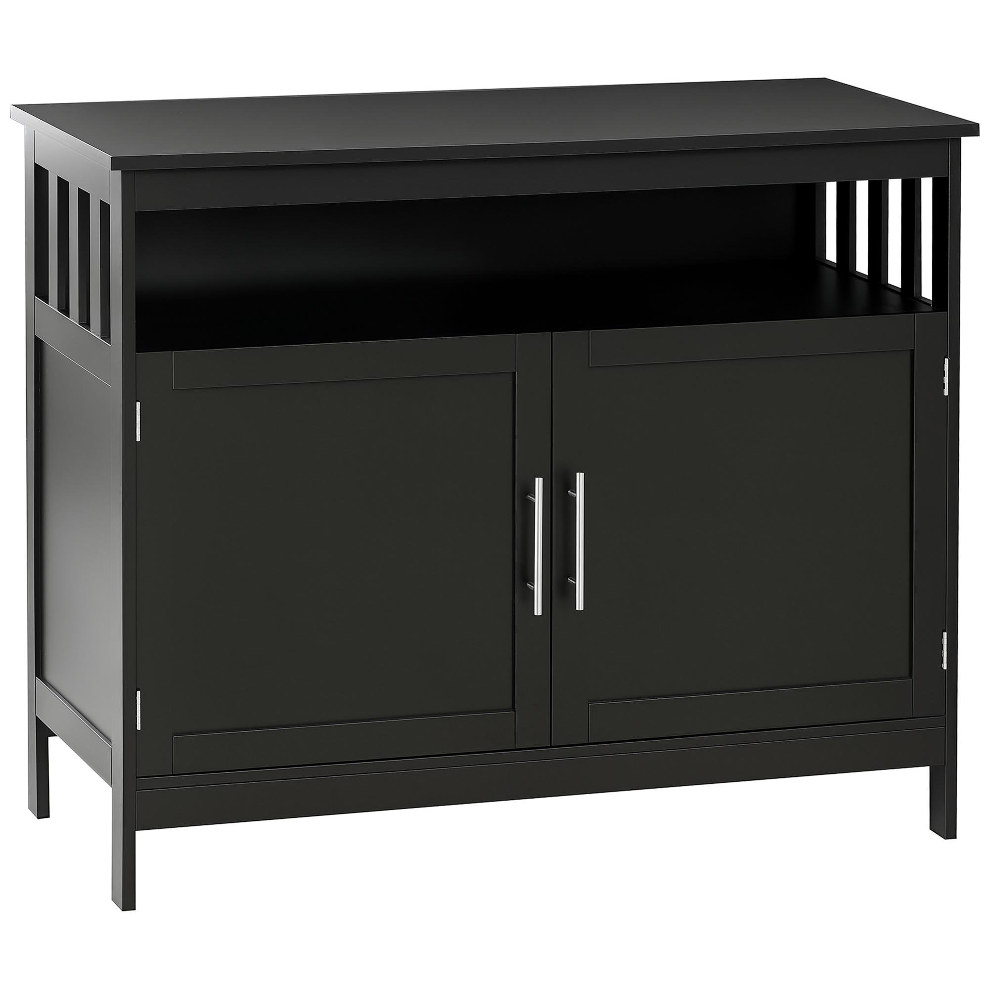Black Slatted Bar Cabinet with Adjustable Shelf