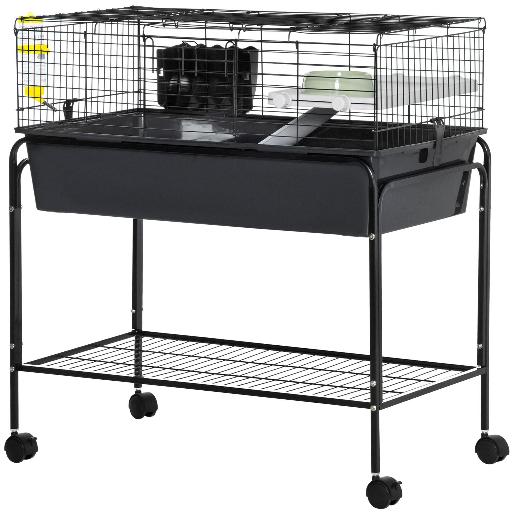 Black Detachable Small Animal Cage with Rolling Stand, 33.1 in