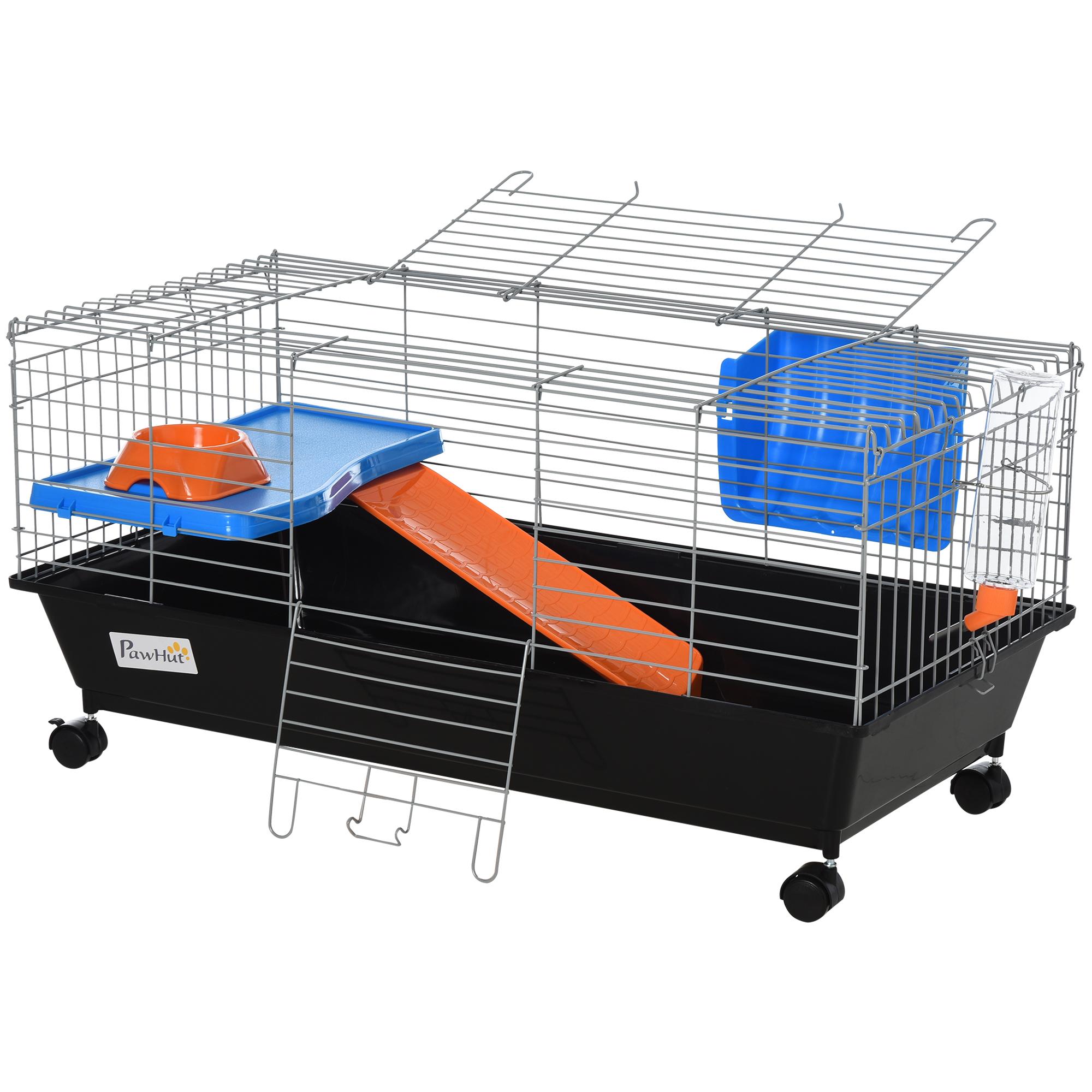 Black Steel Small Animal Cage with Ramp and Wheels