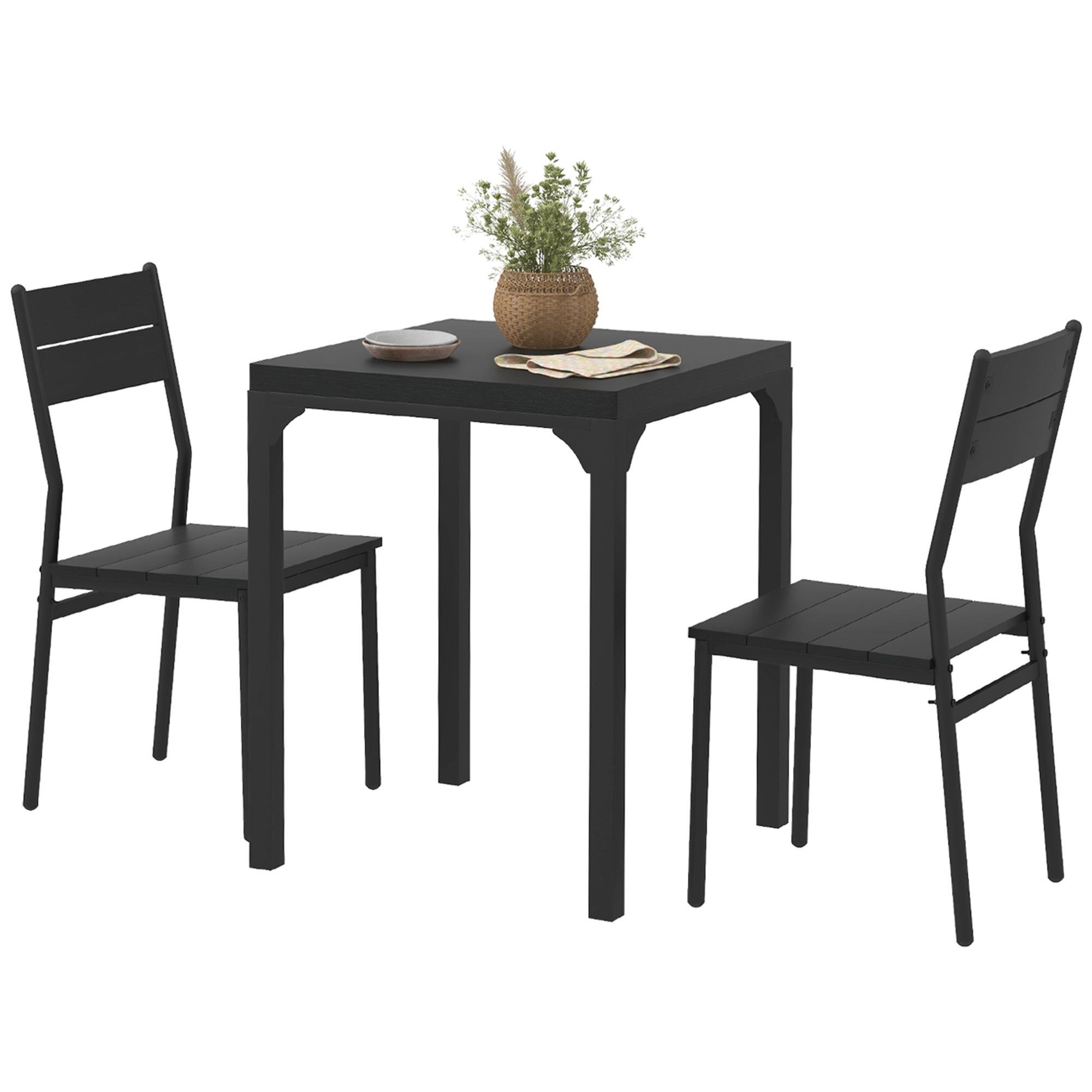 Black Engineered Wood Dining Set for 2, 3 Pieces