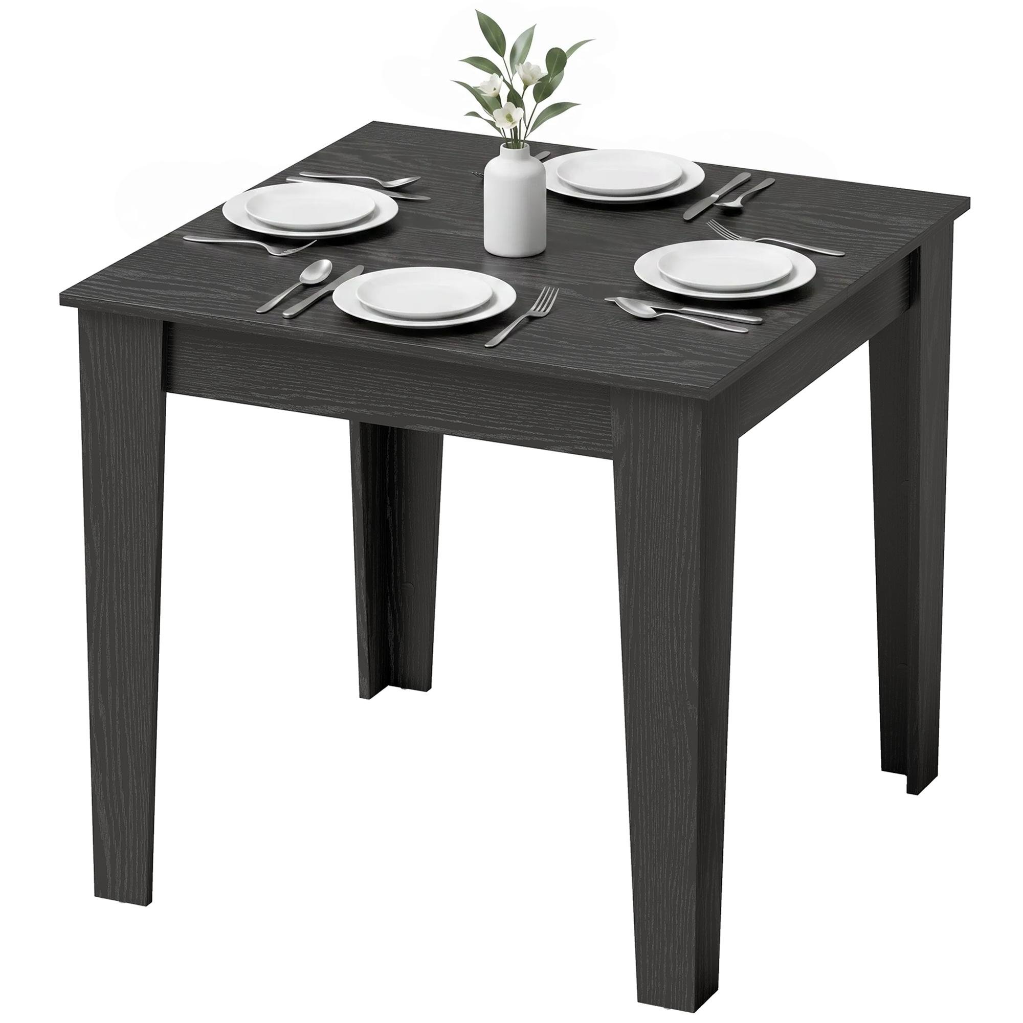 Black Square Dining Table with Wood Effect Top for 4