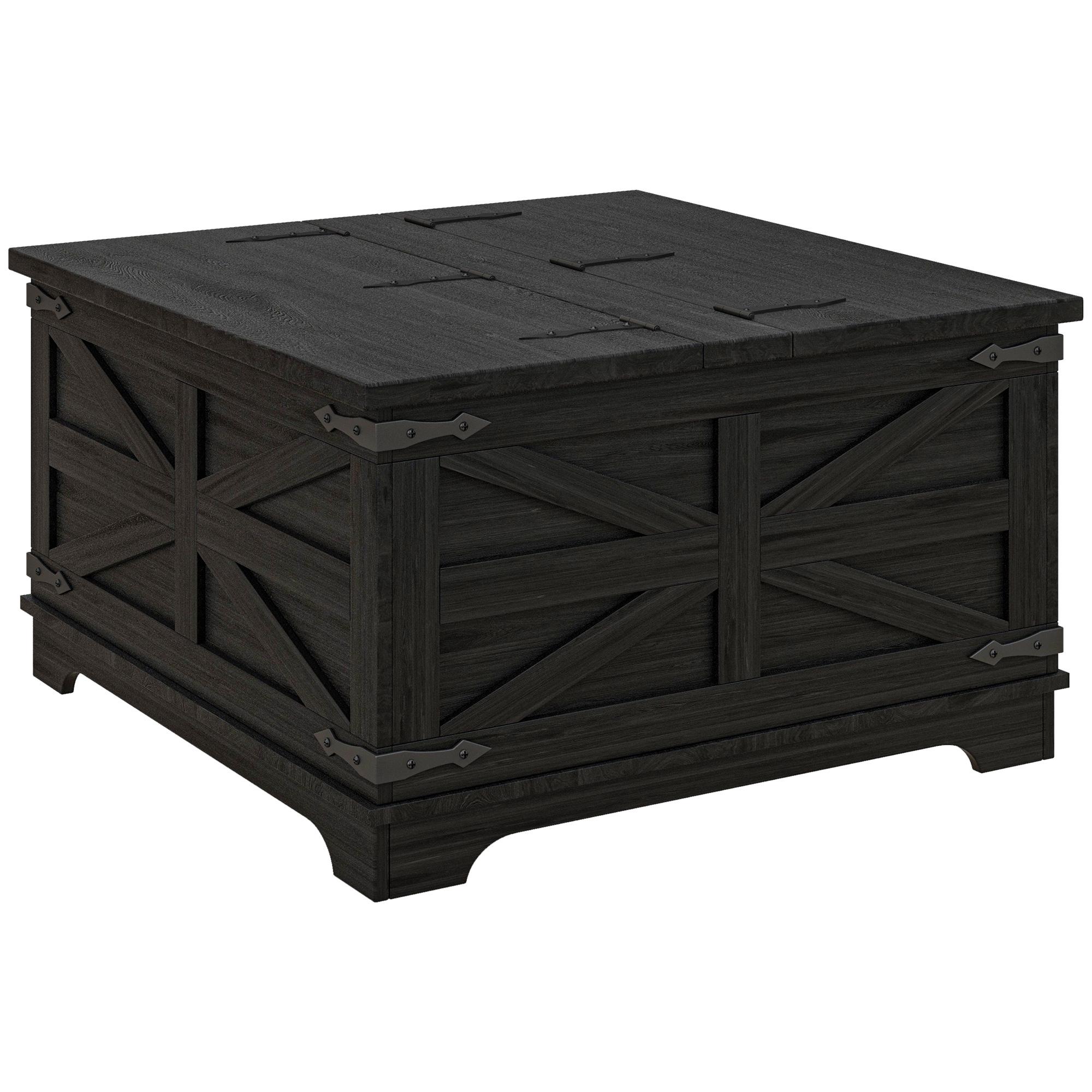 Black Farmhouse Coffee Table with Hidden Storage, 31.5-Inch