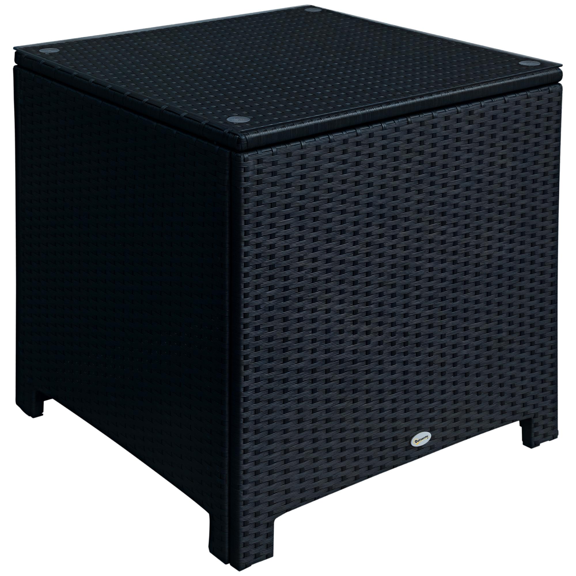 Black PE Rattan Patio Table with Glass Top