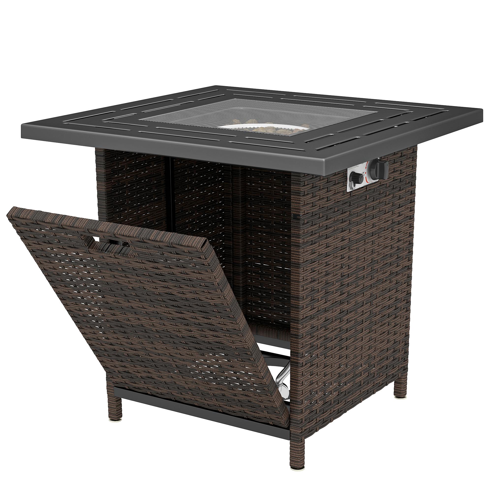 28 Inch Rattan Fire Pit Table with 40,000 BTU Burner