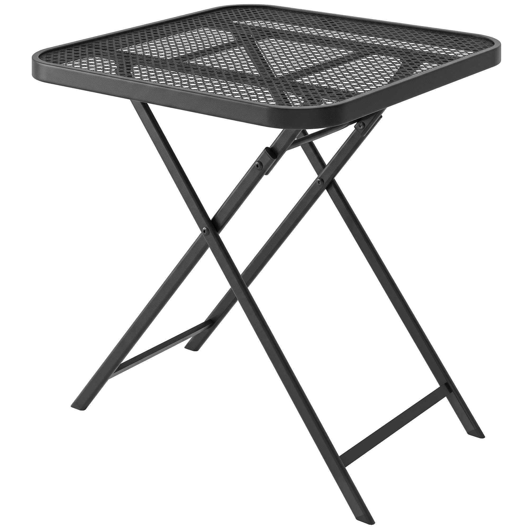 Black Folding Steel Patio Table with Grid Top, 27.6-Inch