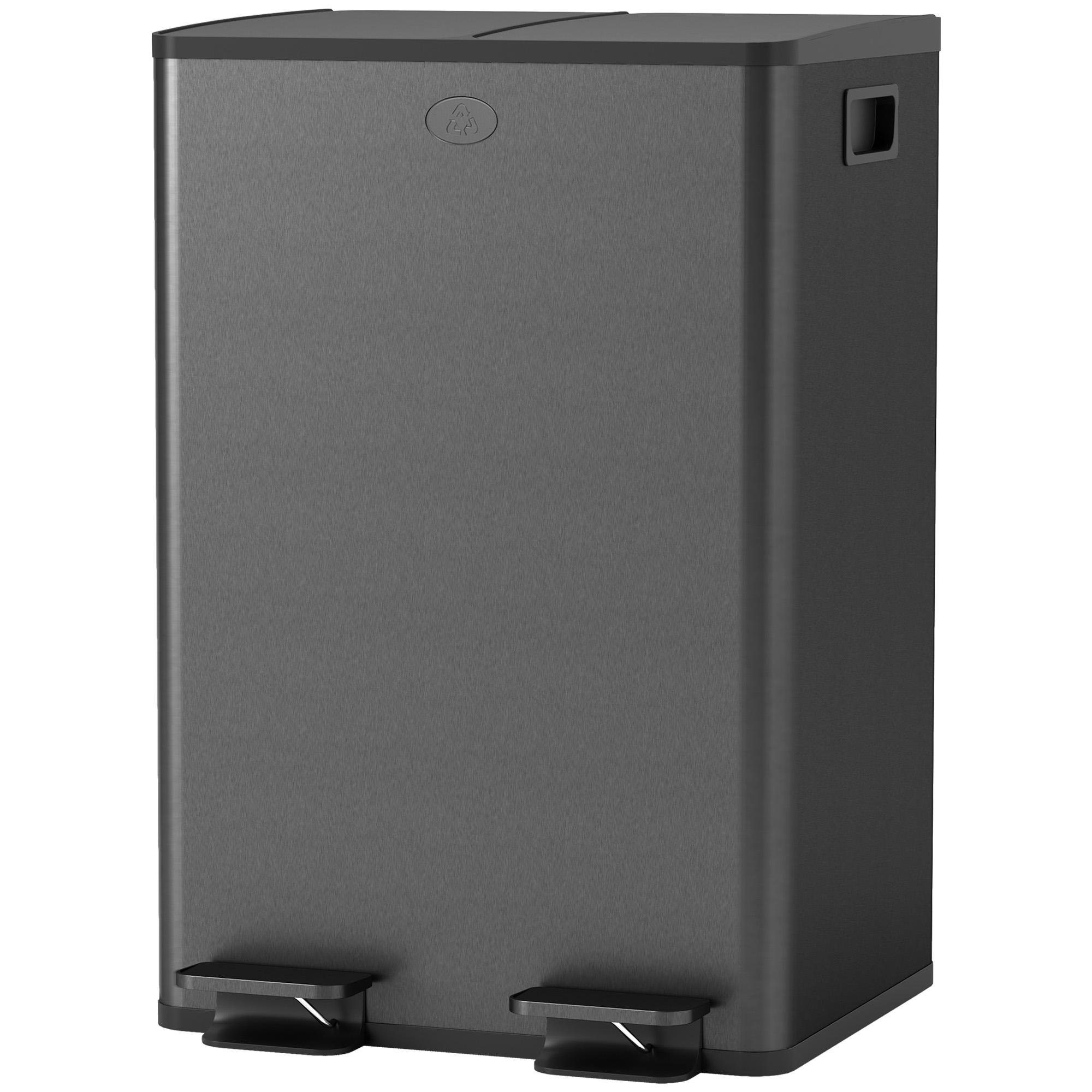 Black 56L Dual Pedal Bin with Removable Buckets
