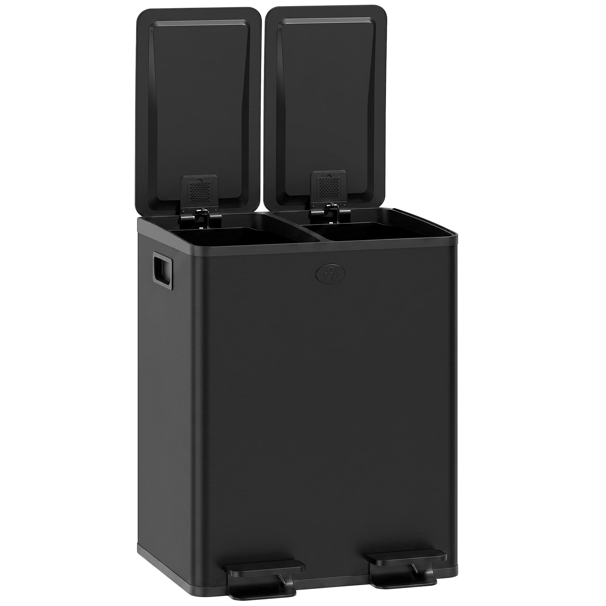 Black 40L Soft Close Bin with Removable Buckets