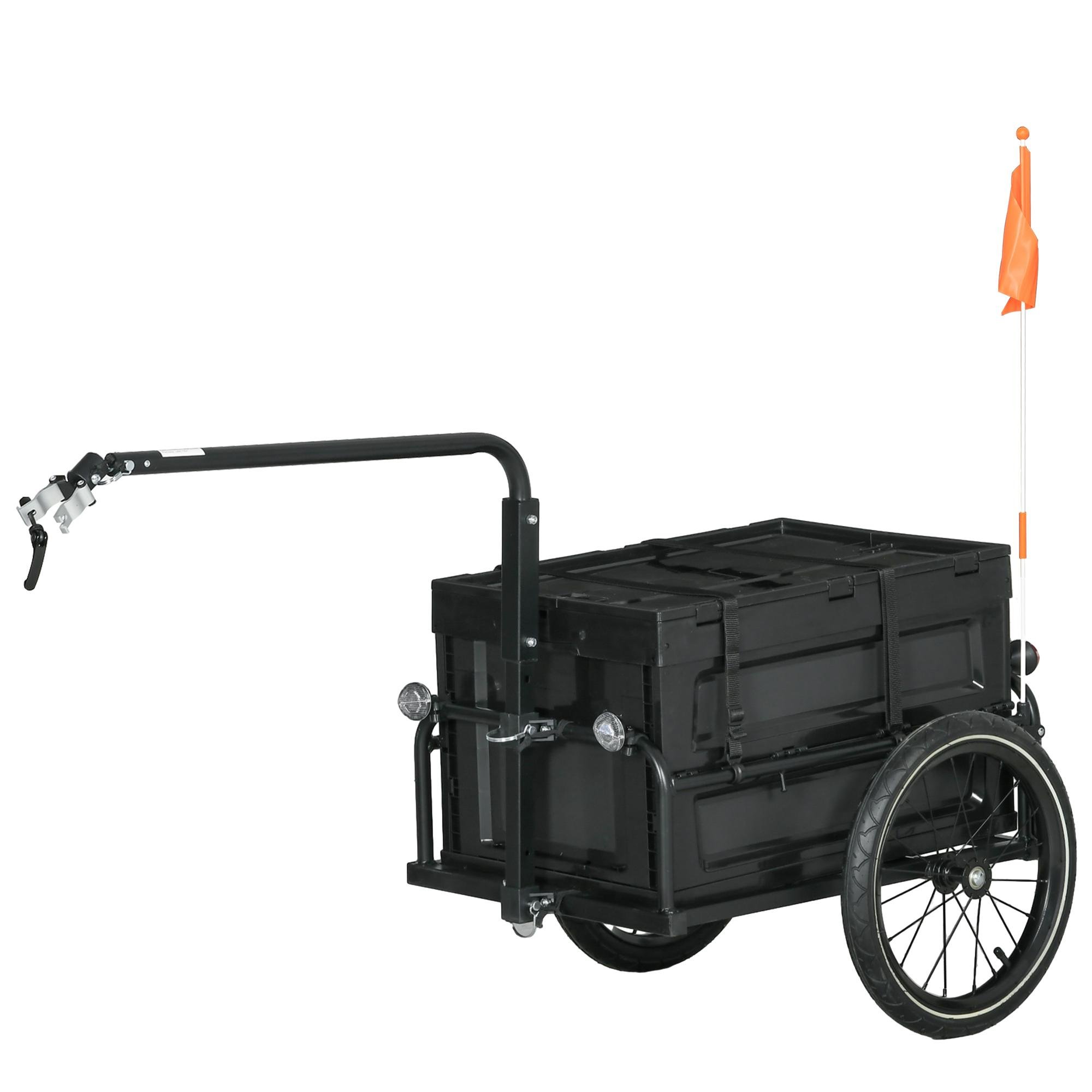 65 L steel bike trailer with foldable storage box