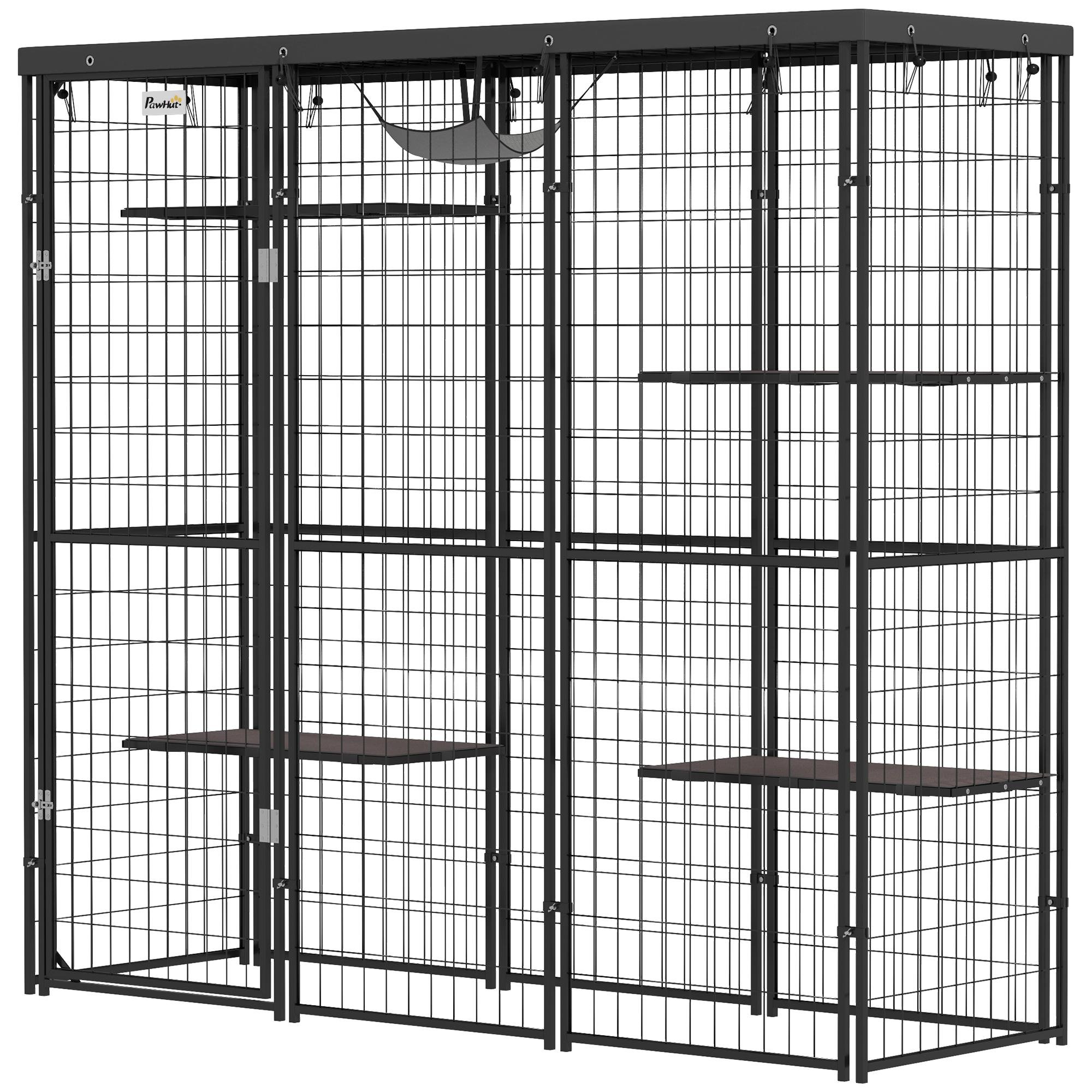 Black Steel Catio Enclosure with Hammock, 68.9 x 21.7 x 61.8 in
