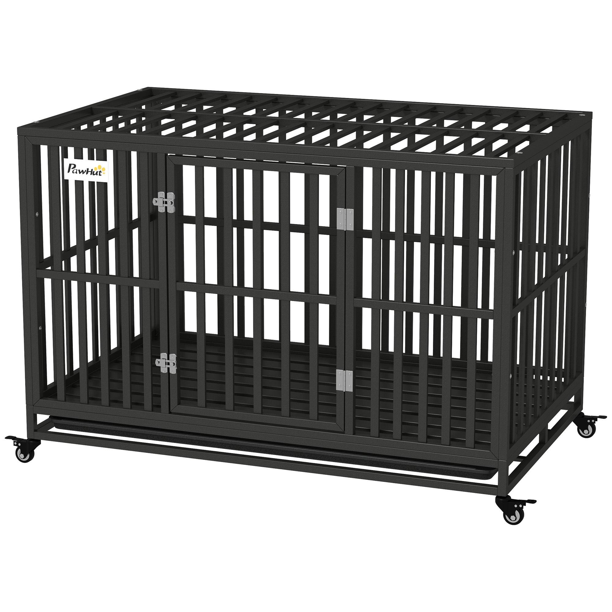49 Inch Steel Dog Crate with Wheels for Large Dogs