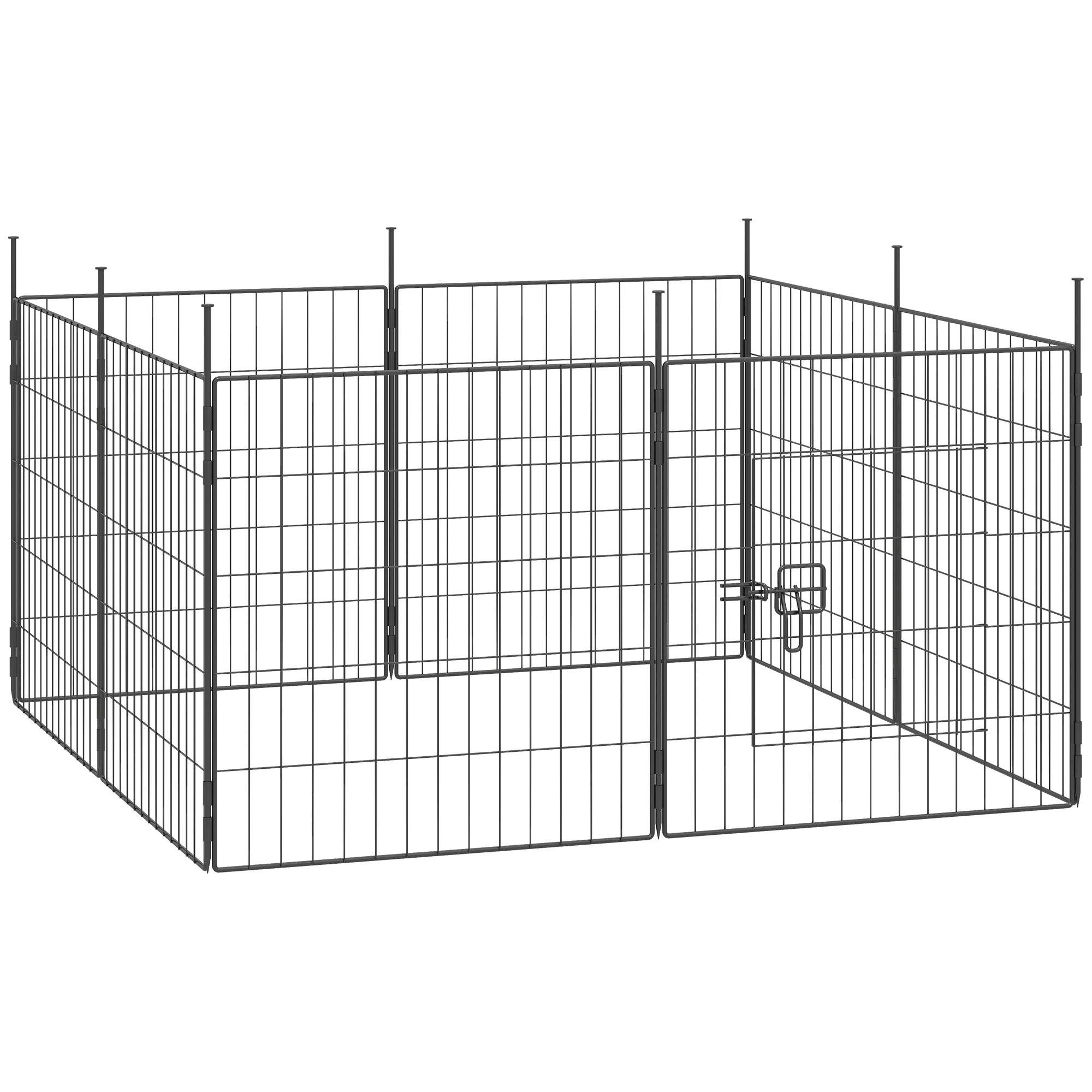 Black steel dog pen with door, 23.6-inch eight-panel design