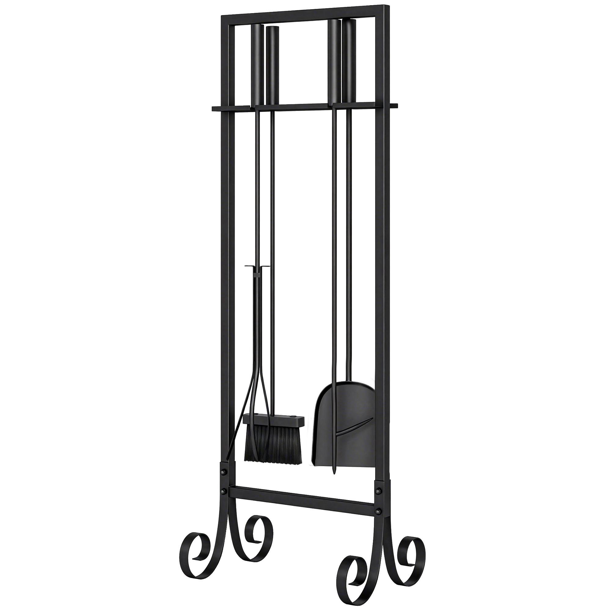 Black Fireplace Tool Set with 4 Tools and Stand