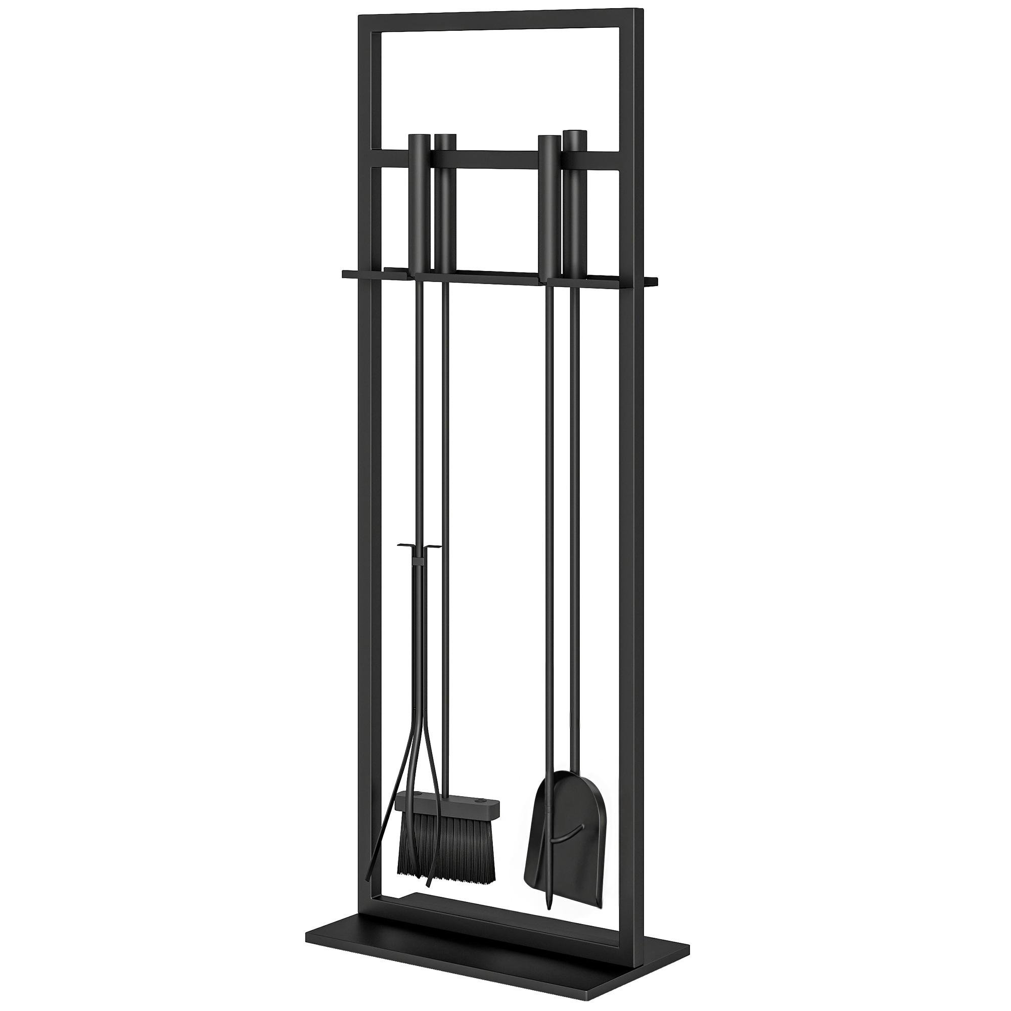 Black Steel Fireplace Tool Set for Indoor or Outdoor Use