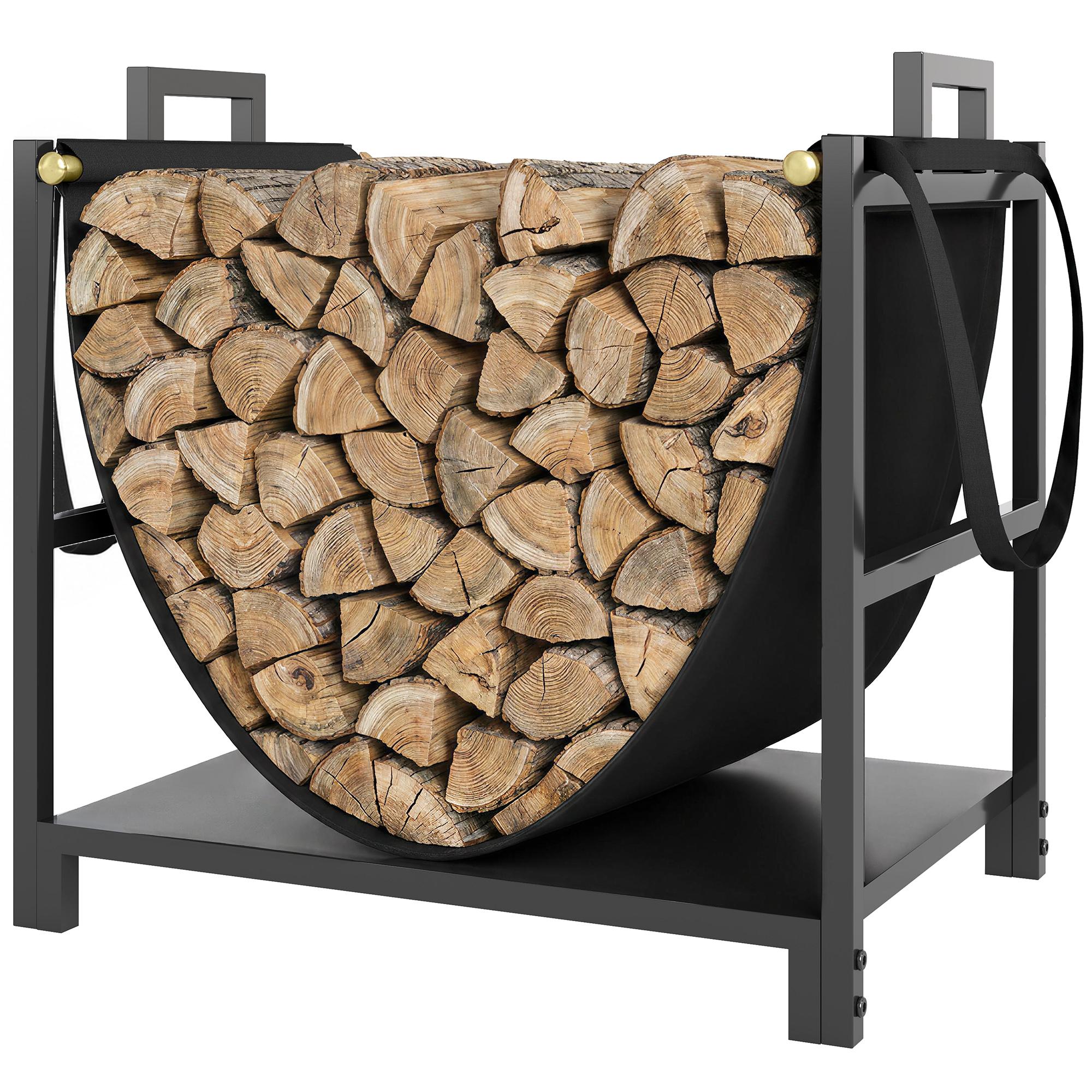 19-Inch Black Firewood Rack with Carrier