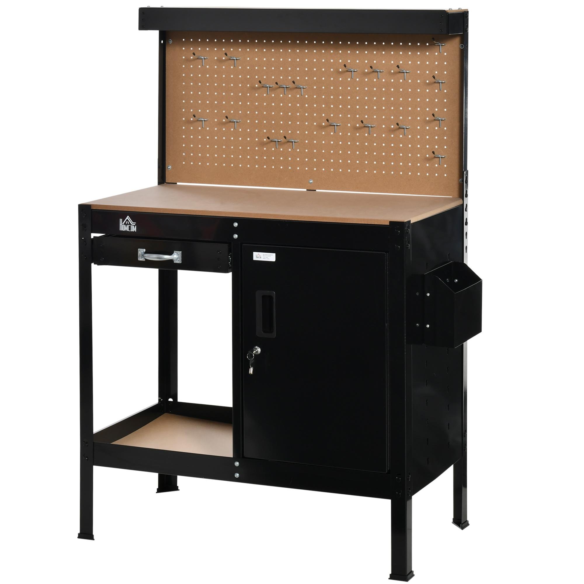 Black Steel Garage Workbench with Storage Drawer