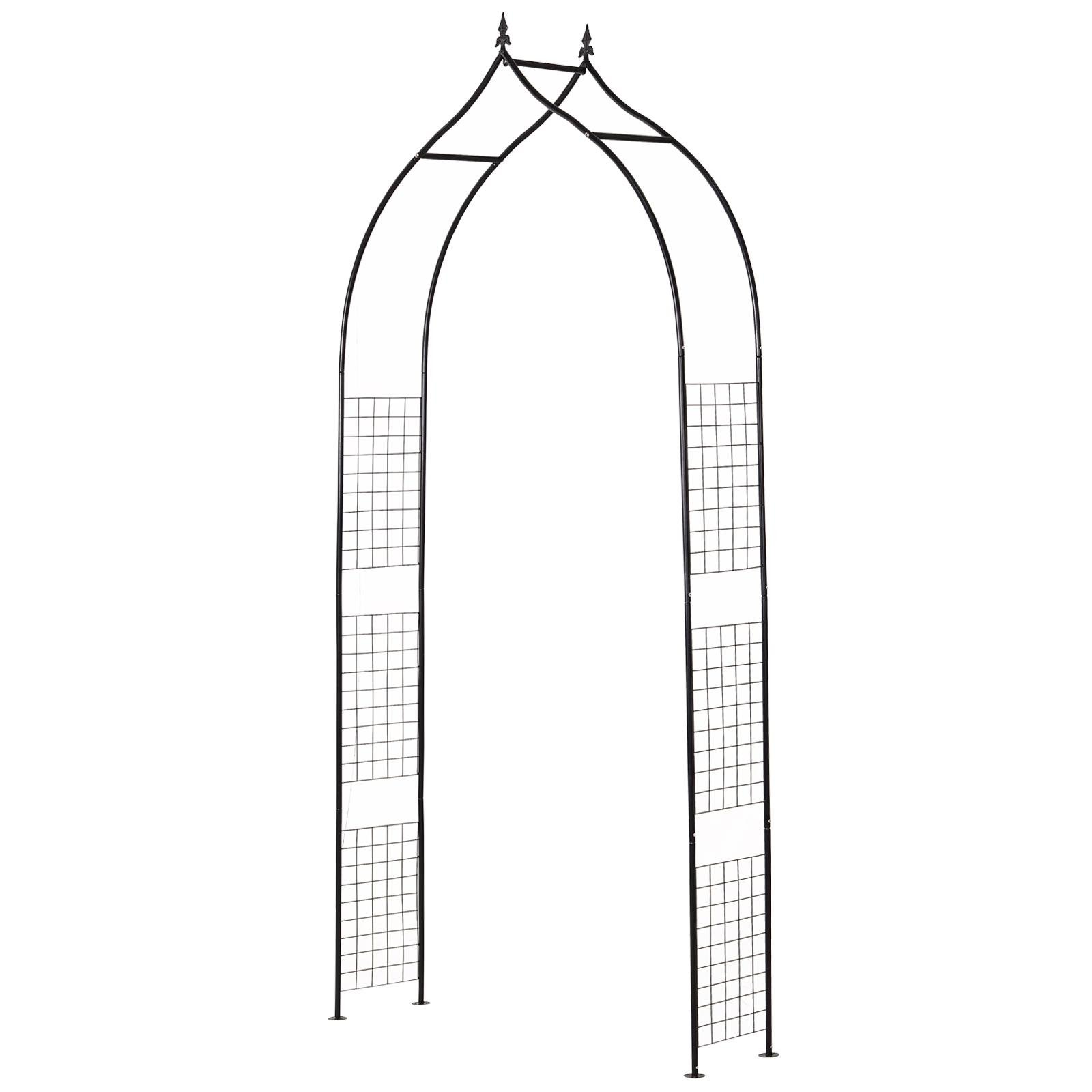 98.4 inch black steel arbor with side trellis