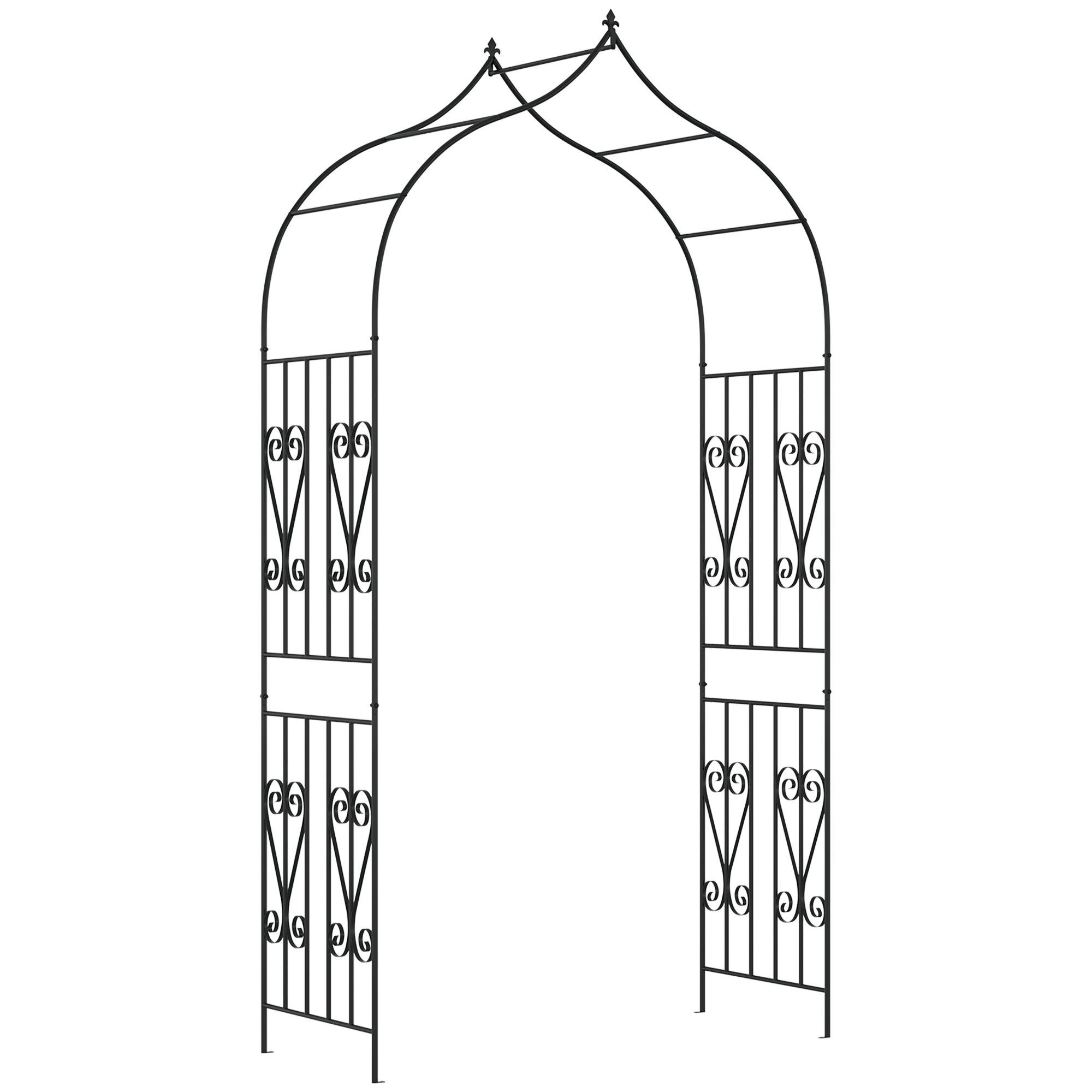 Black Steel Scrollwork Arbor, 104.3-Inch Garden Arch