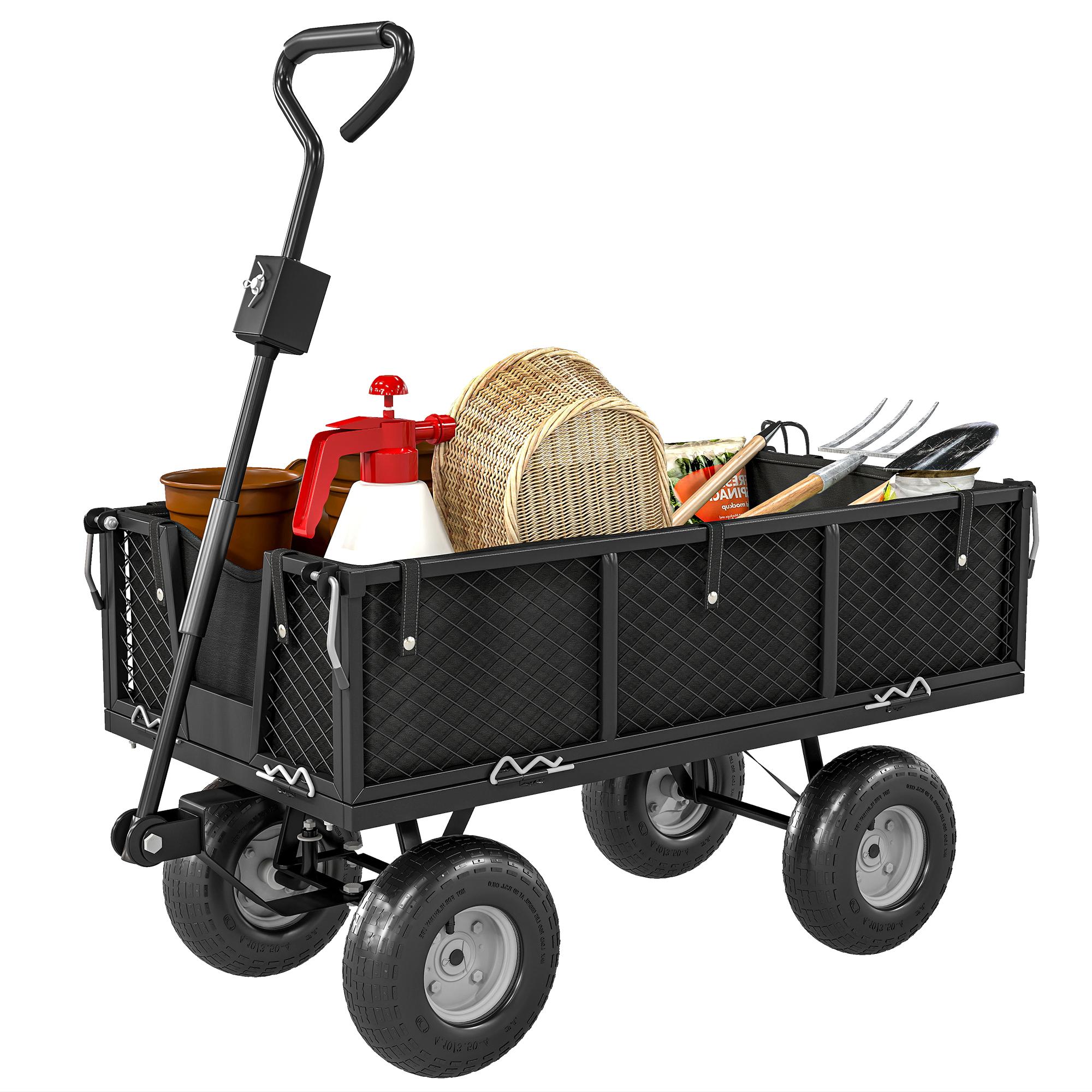 Black Steel Garden Cart with 300 kg Capacity, 41.3 in Size