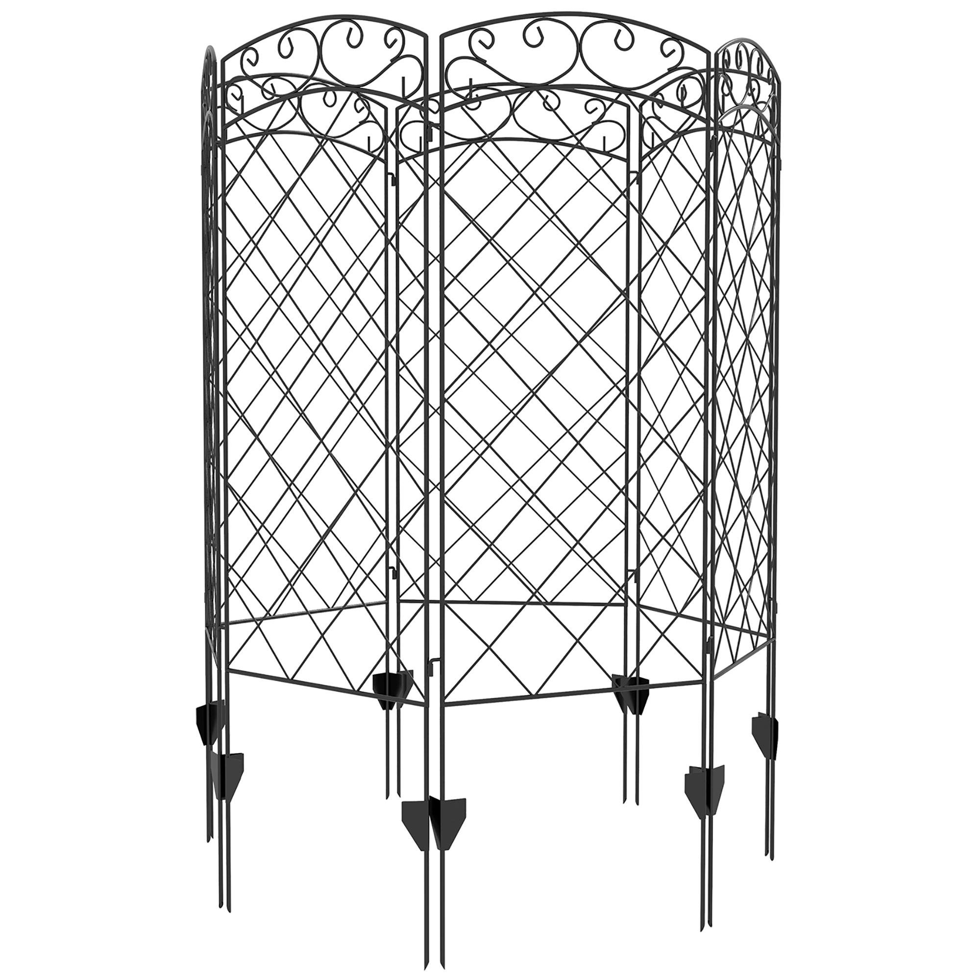 Seven Panel Garden Fence, Black Steel Swirl Border