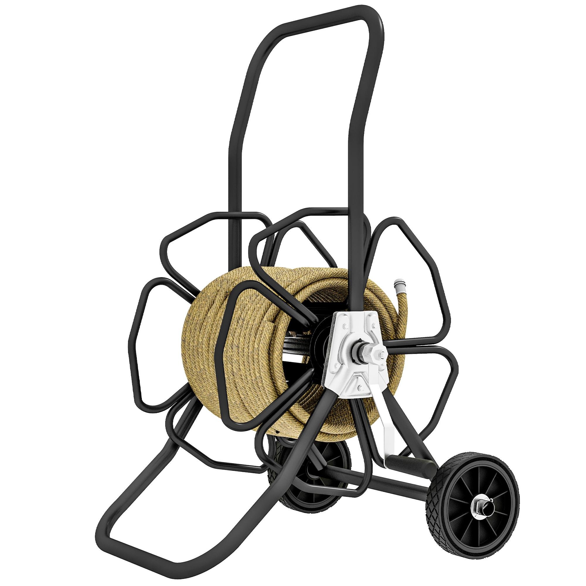 Black Steel Hose Reel Cart, 98.4-Ft Hose Capacity