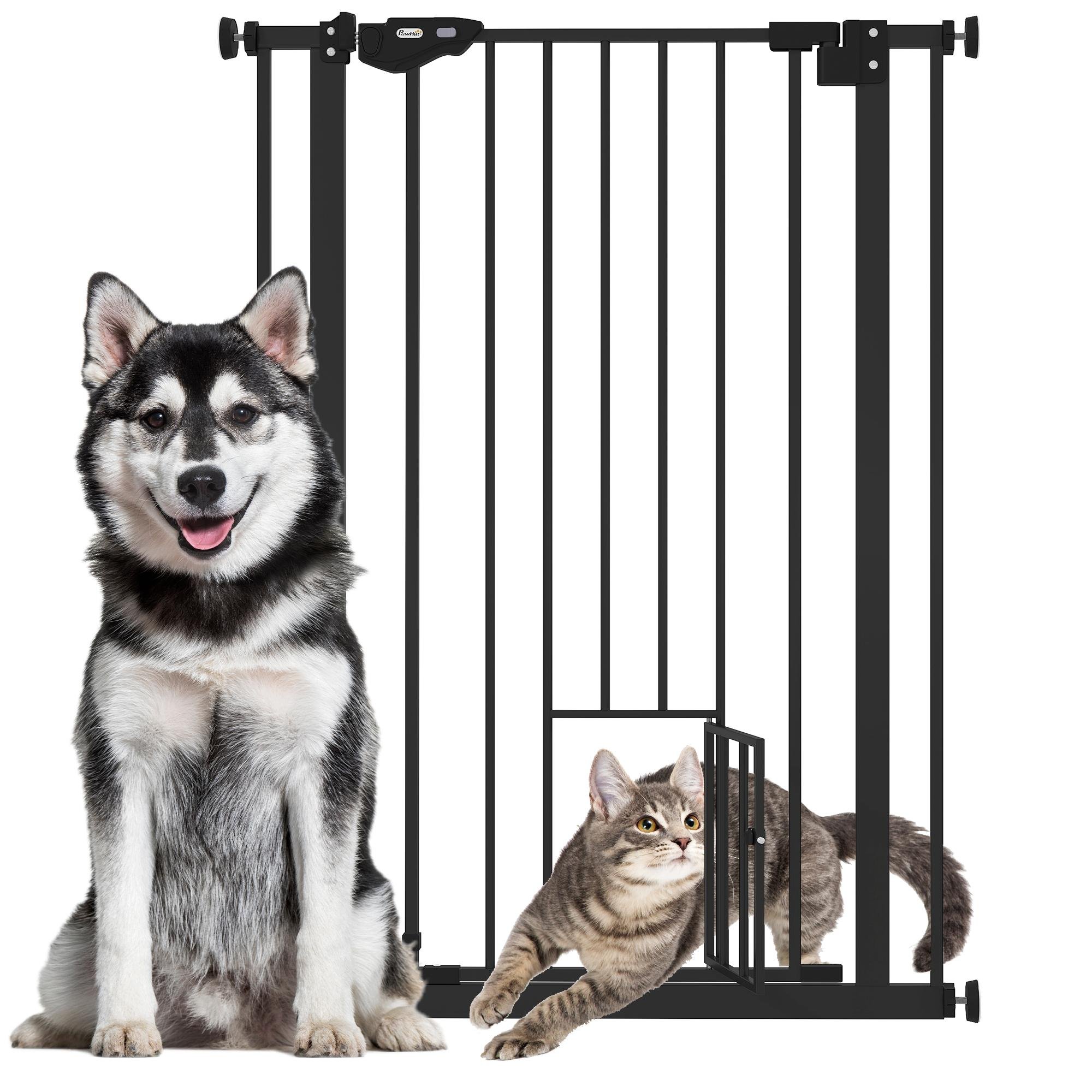 29-31.5 Inch Black Pet Gate with Auto-Close Door