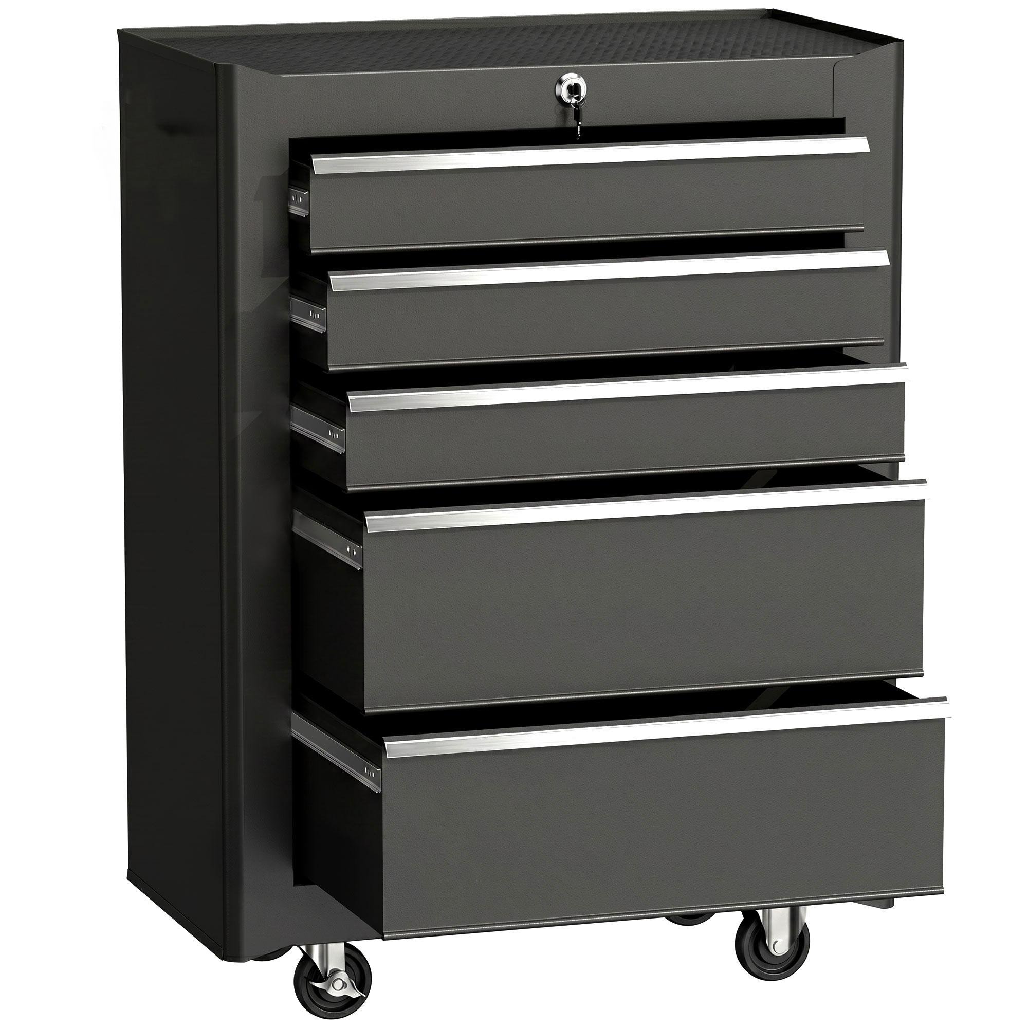 Black Steel Five Drawer Organizer with EVA Mats