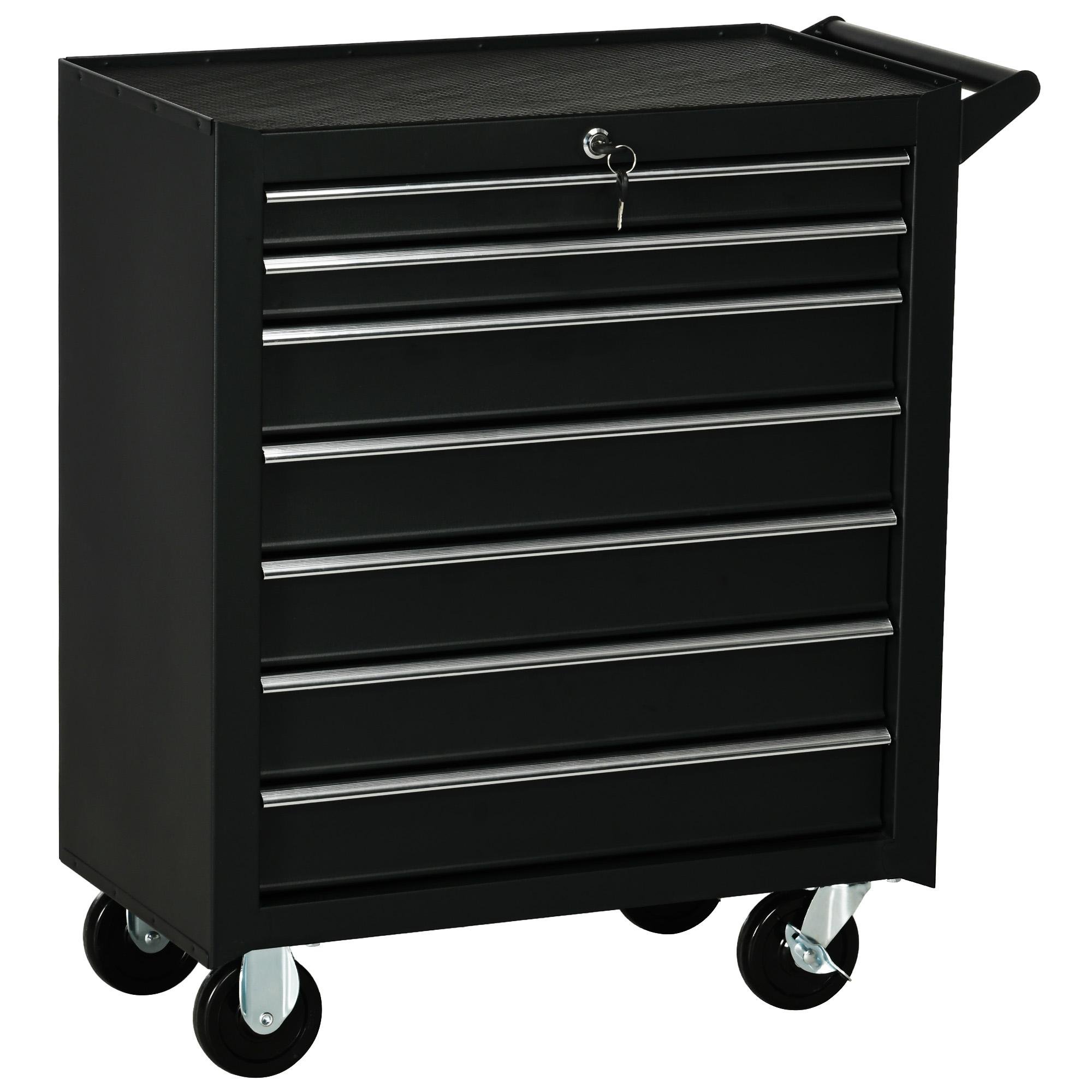 Black Steel Seven Drawer Organizer with Wheels