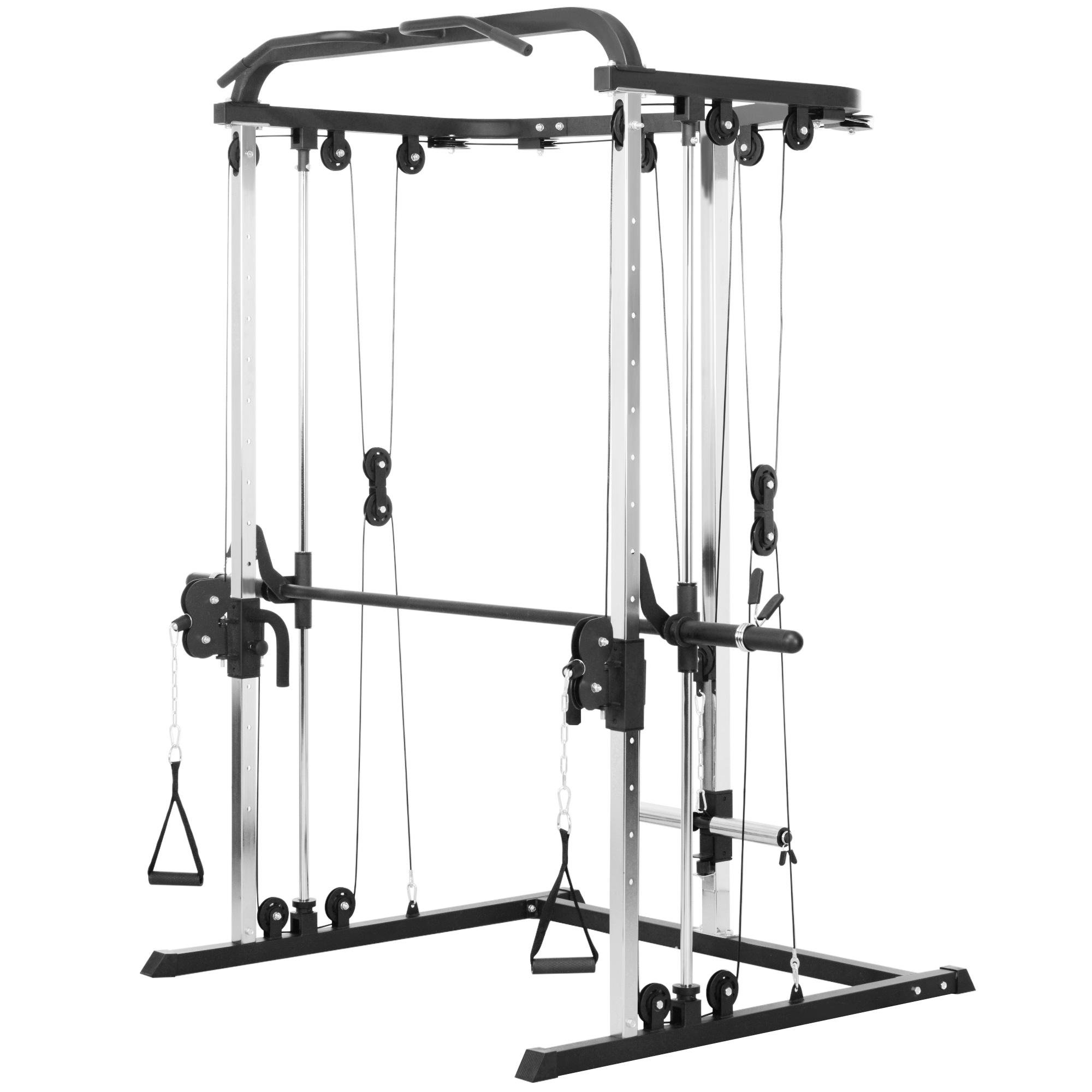 Black Steel Cable Crossover Rack with Smith Machine