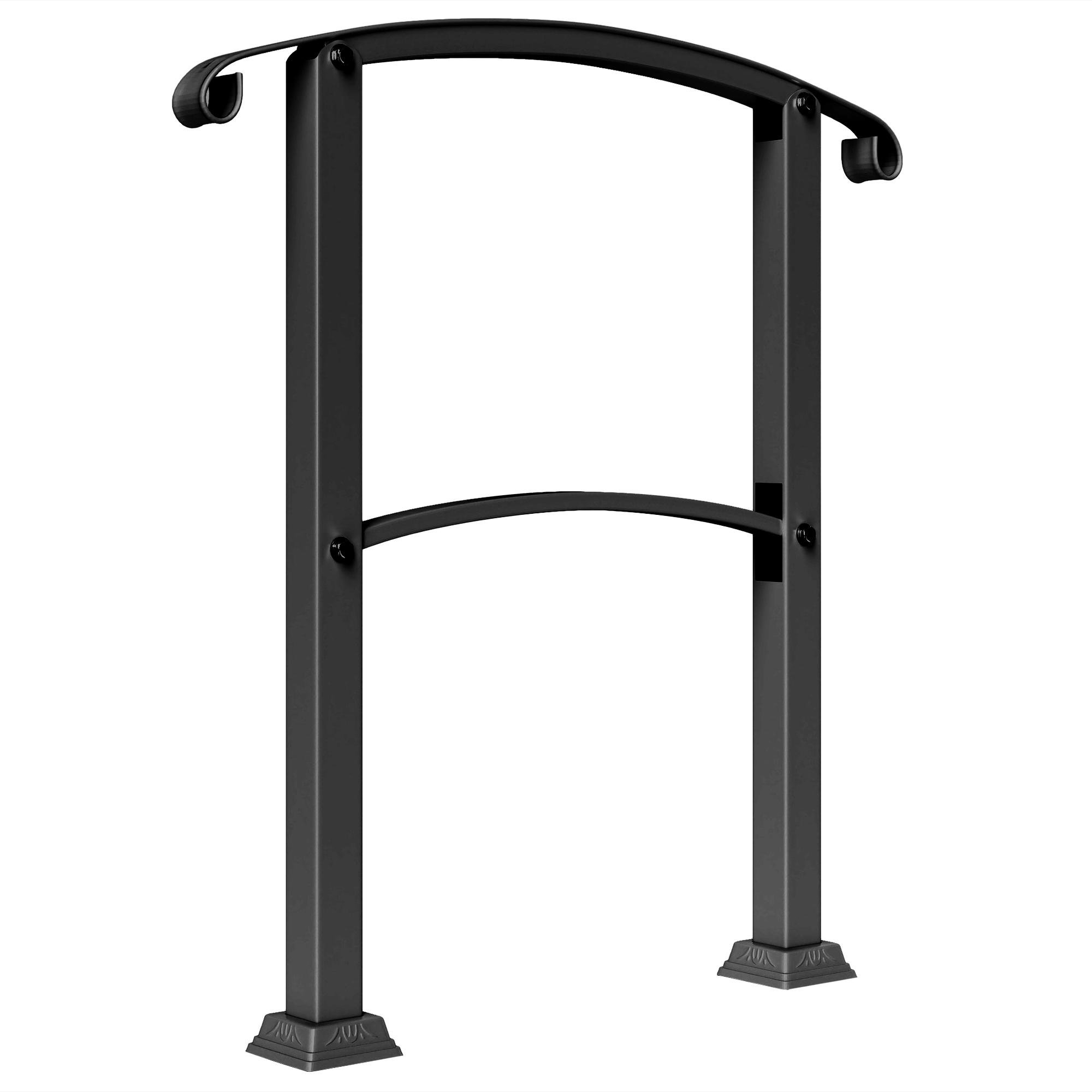Black Steel Step Handrail, Adjustable 1-3 Step Outdoor Railing