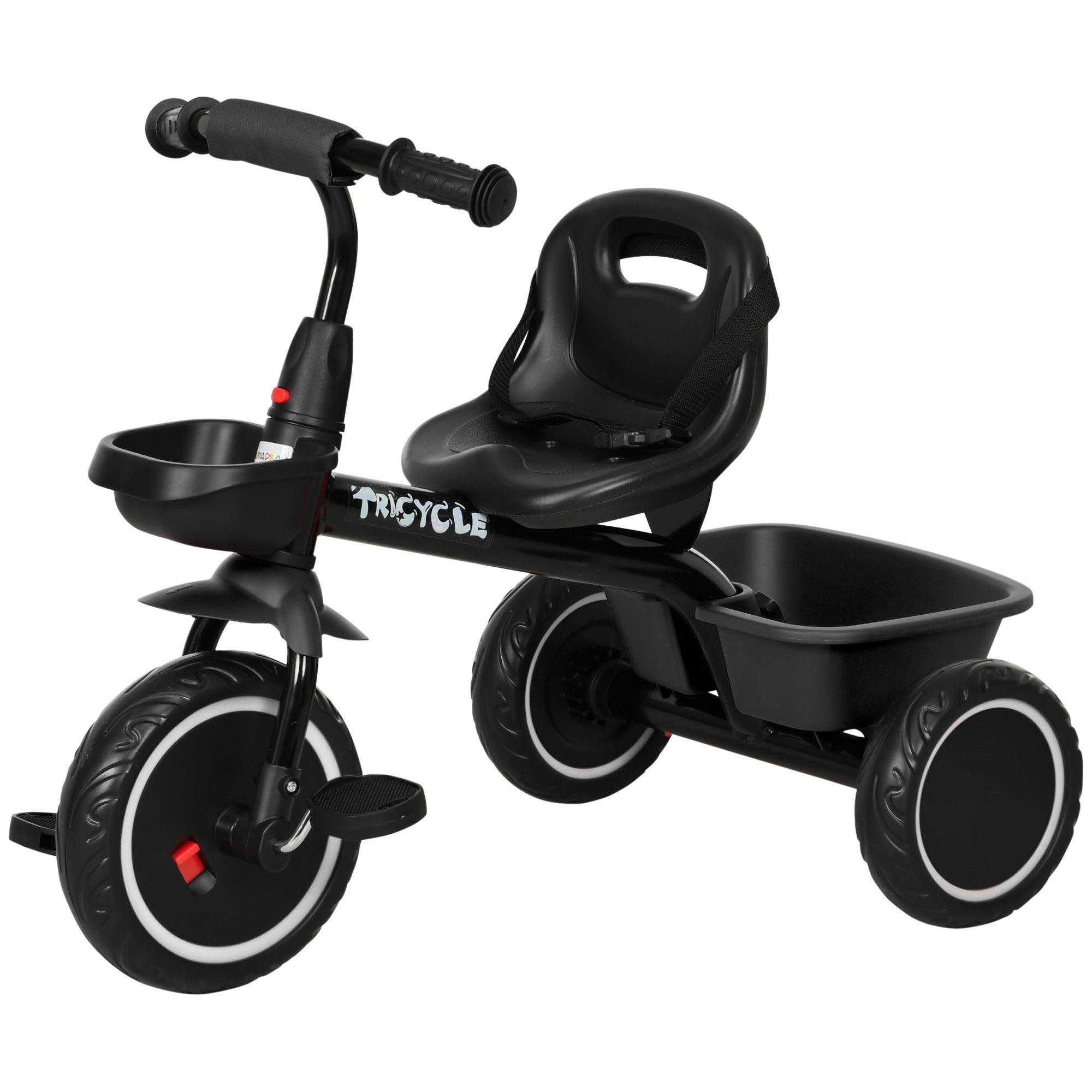 Black Steel Toddler Tricycle with Adjustable Seat