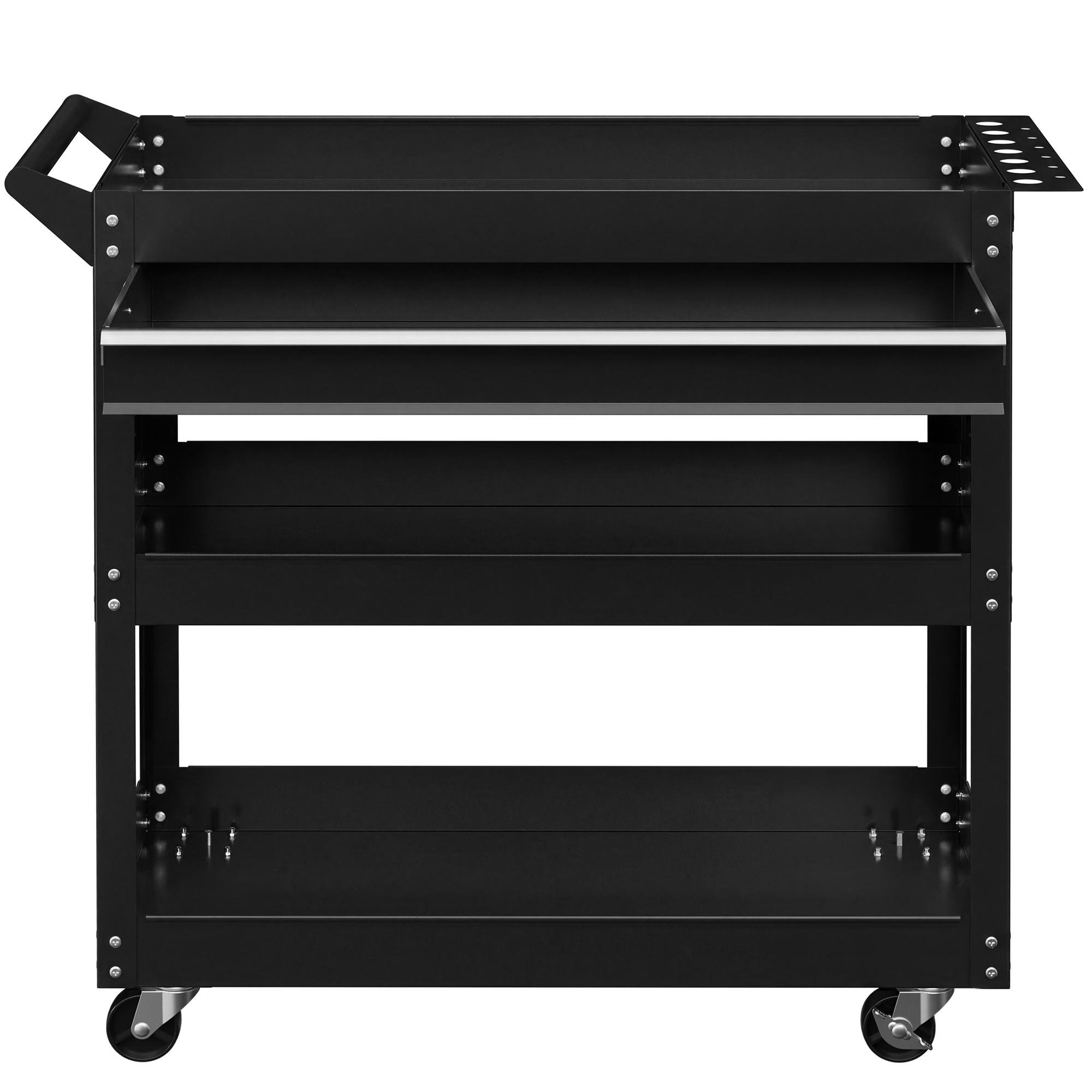 Black Steel Tool Cart with 3-Tier Storage Drawer