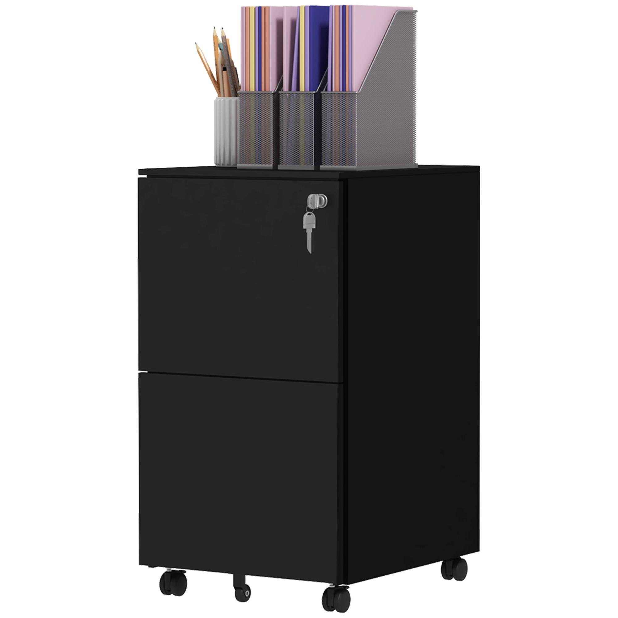 Black Two-Drawer File Cabinet with Adjustable Hanging Bar
