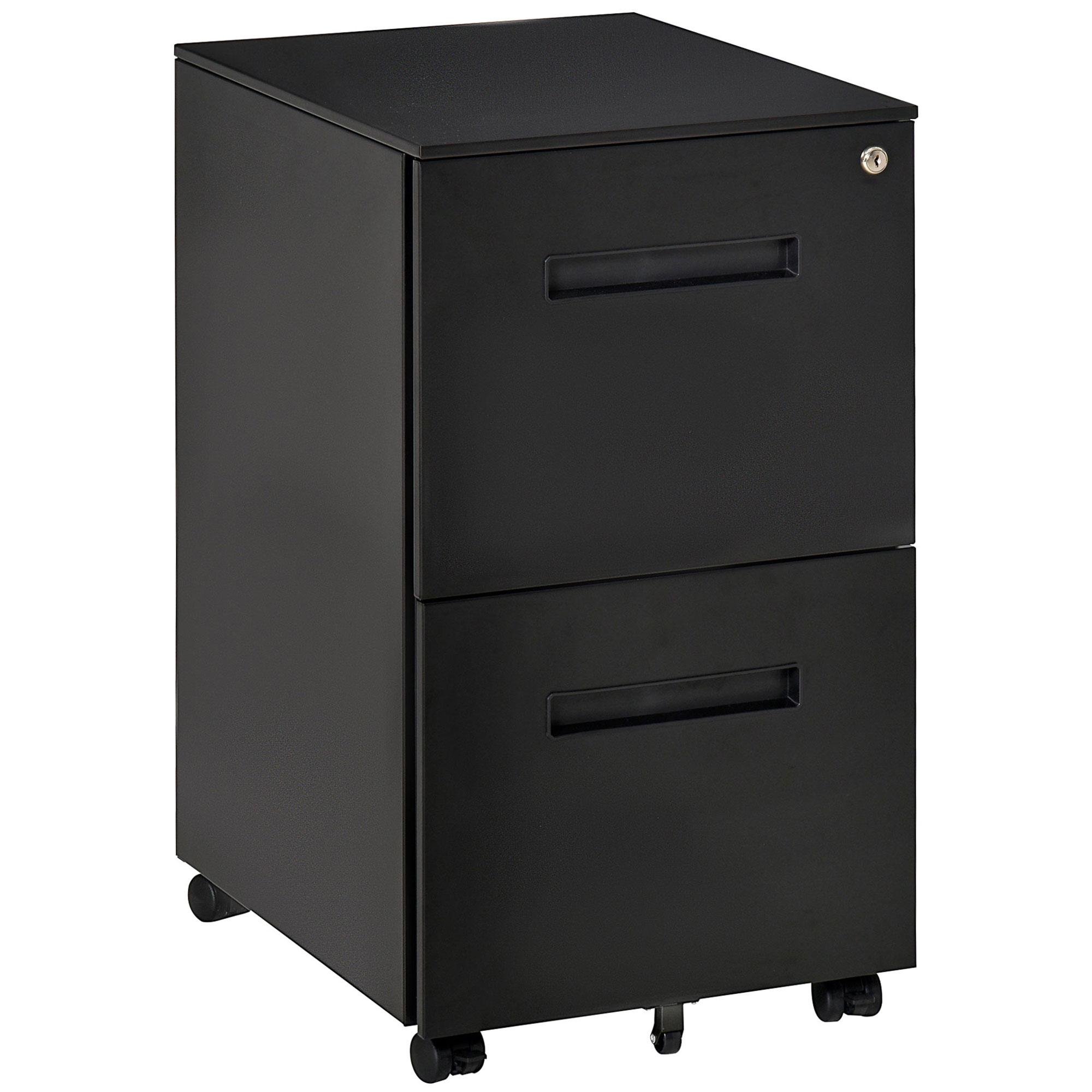Black 2-Drawer Filing Cabinet, Lockable Steel Office Storage