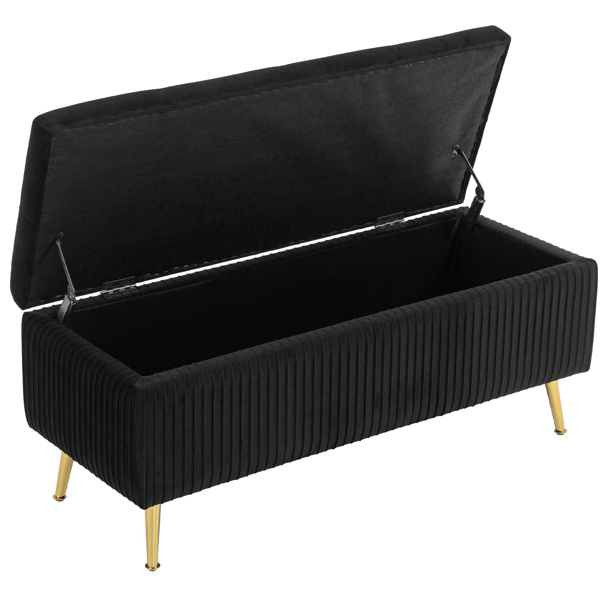 Black 43 Inch Storage Ottoman with Padded Tufted Seat