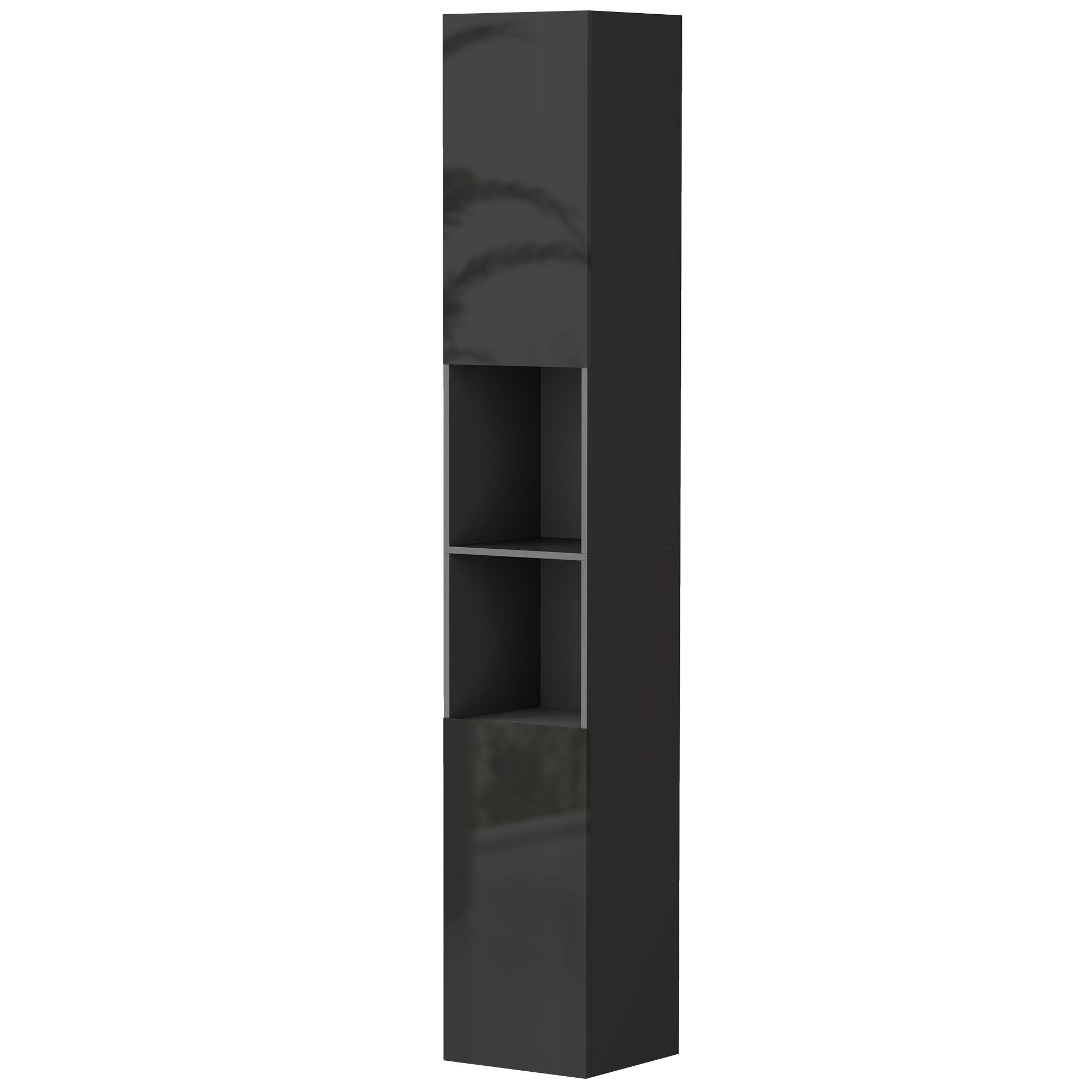 Black High Gloss Linen Cabinet with Adjustable Shelves, 71.5 in