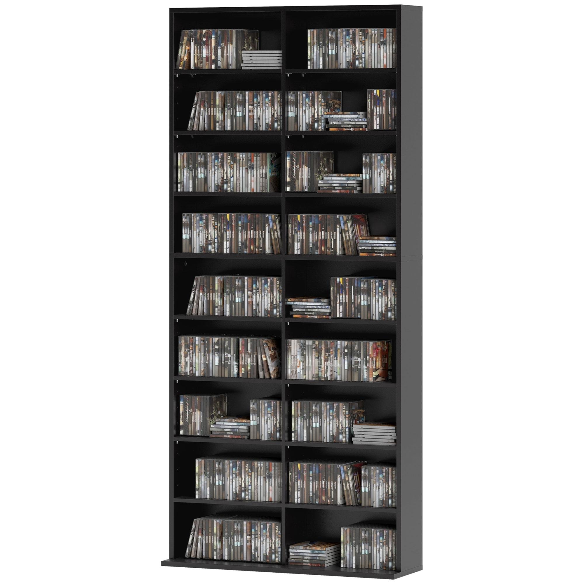 Black 640-CD Media Shelf with 14 Adjustable Shelves