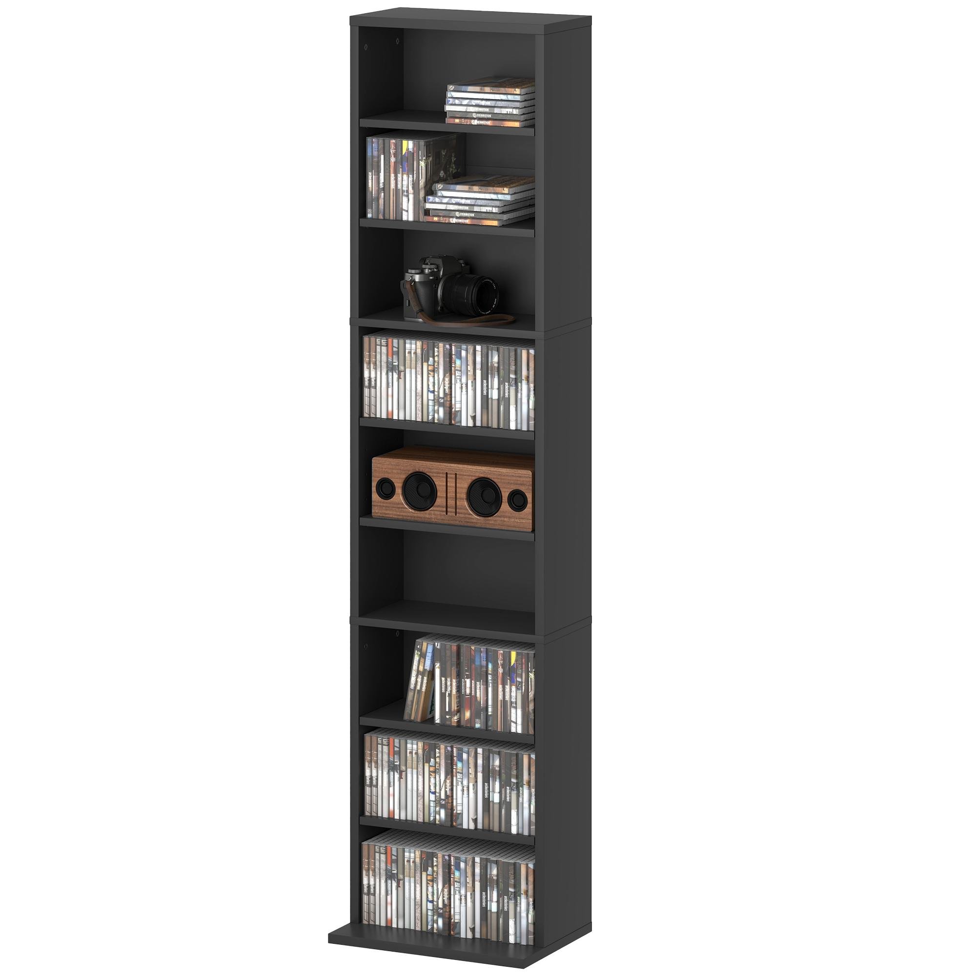 Black Narrow Media Cabinet with Adjustable Shelves
