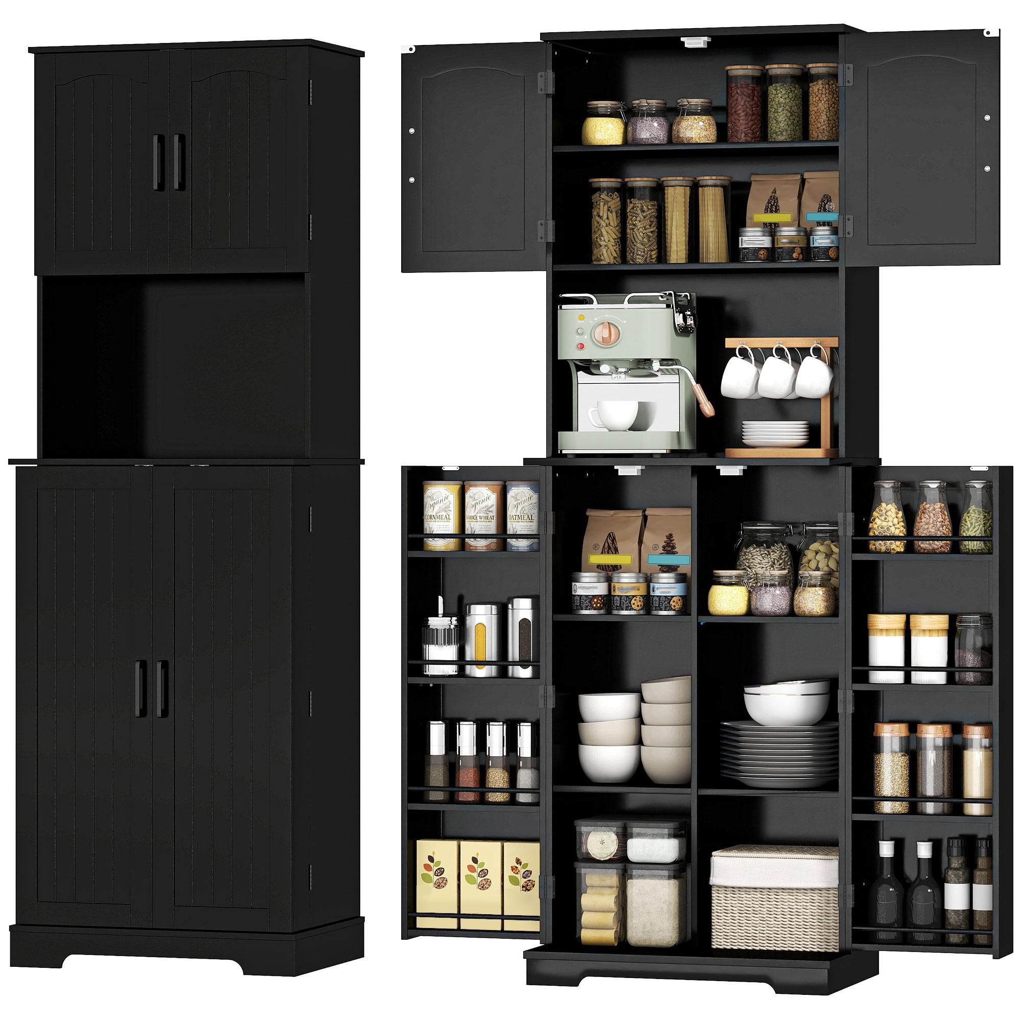Black 71.5 Inch Pantry Cabinet with 8 Door Racks