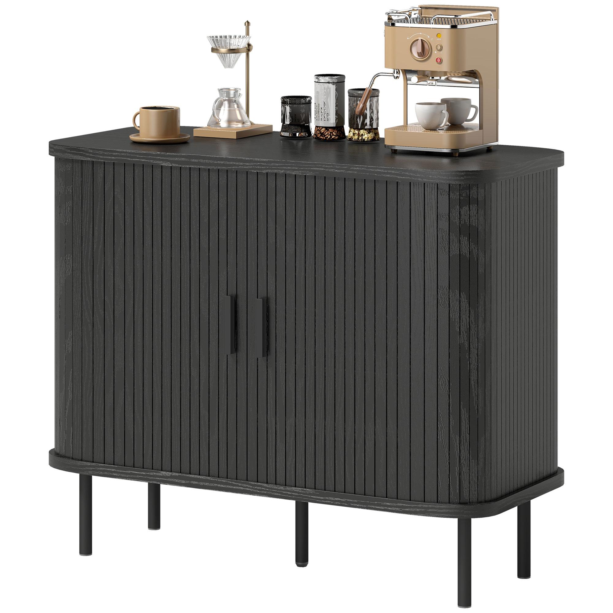 Black Tambour Storage Cabinet with Sliding Doors