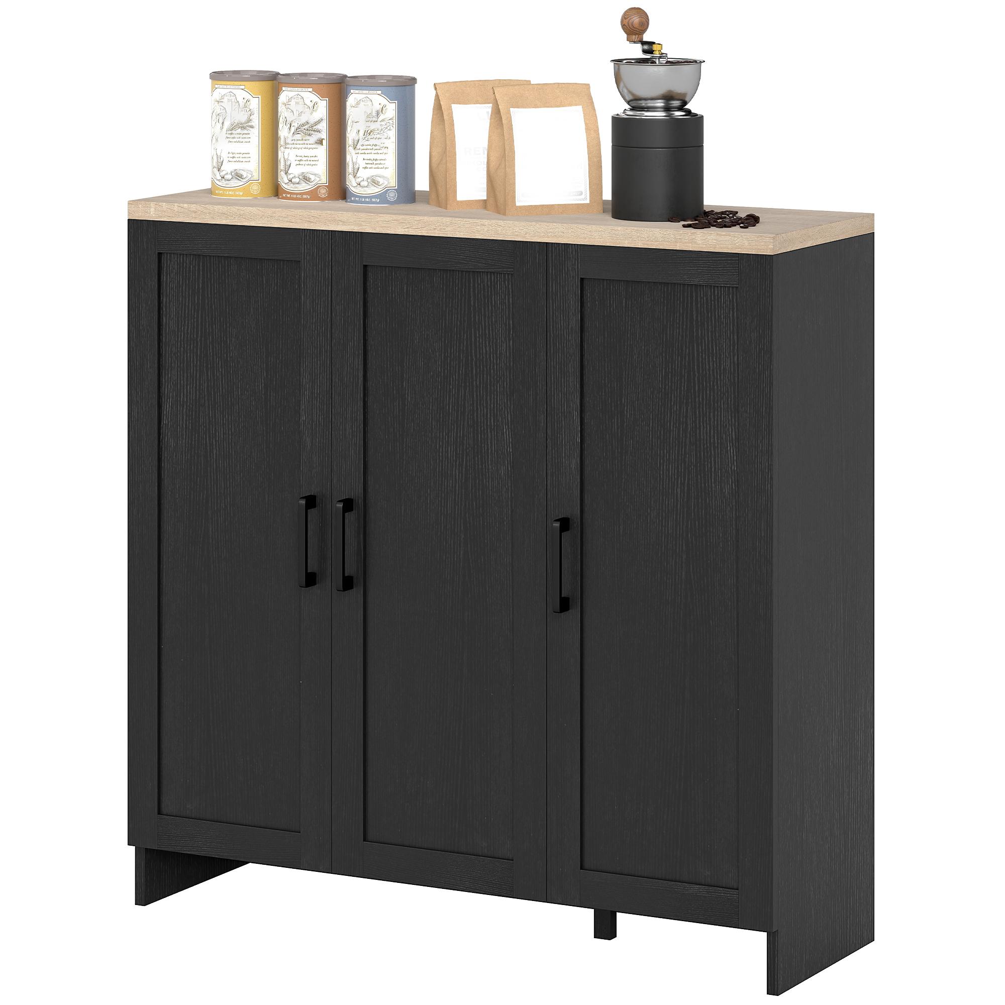Black 3 Door Bar Cabinet with Adjustable Shelves