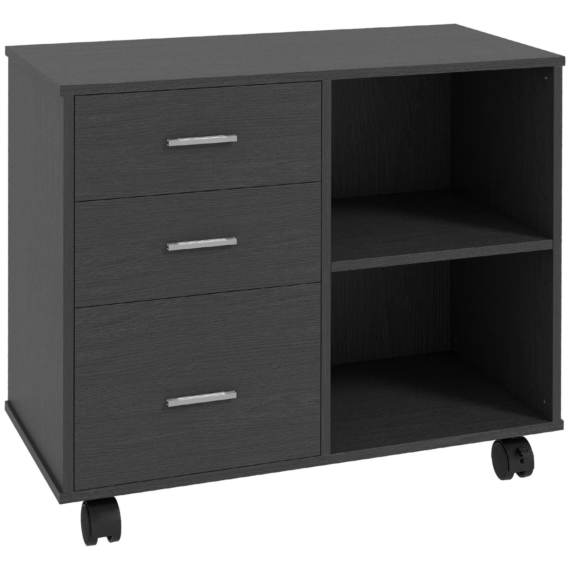 Black 3 Drawer Shelf Cabinet with Mobile Printer Stand
