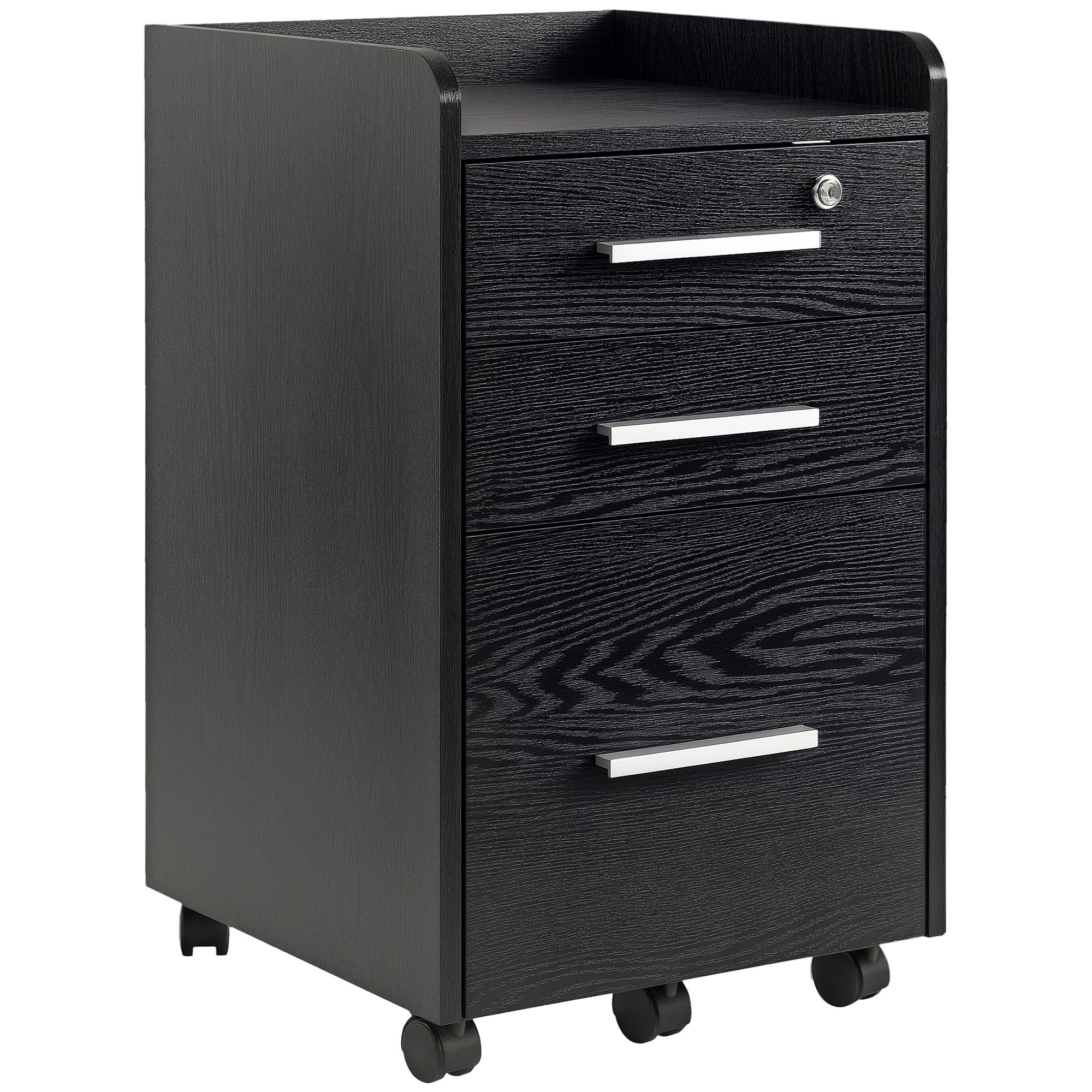 Black 3 Drawer File Storage with Lock and Wheels