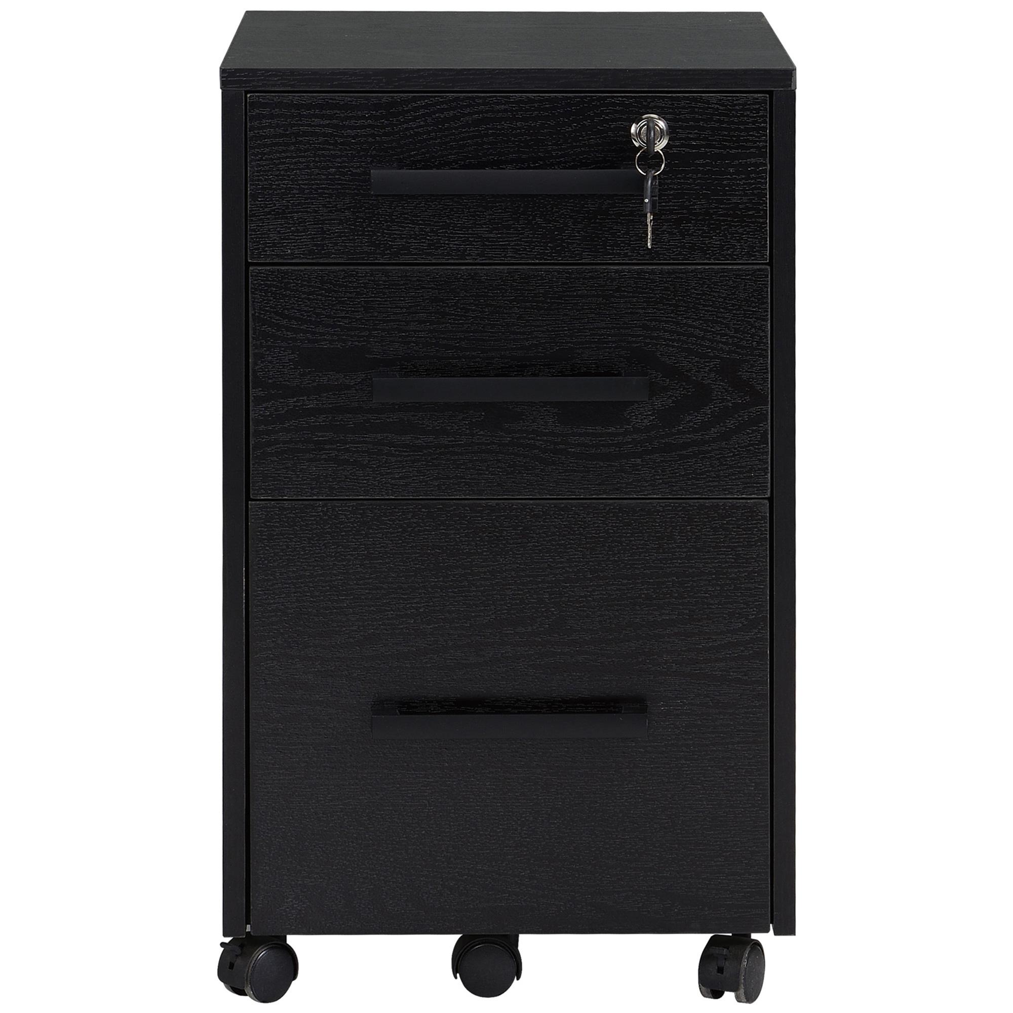 Black A4 File Cabinet with Lock, 3 Drawers